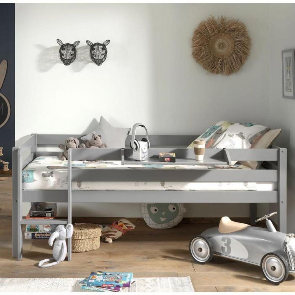 Paris Prix Pack - Lit Enfant Surélevé & Etagère  Pino  Gris