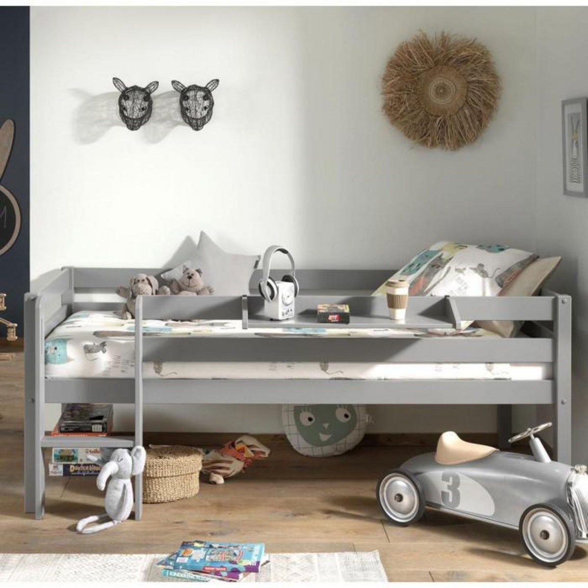 Paris Prix Pack - Lit Enfant Surélevé & Etagère  Pino  Gris