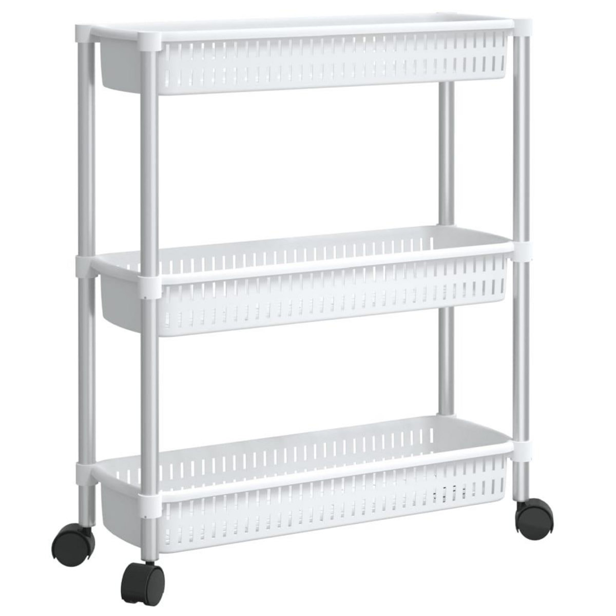 VIDAXL Chariot de rangement a 3 niveaux Argente et blanc Aluminium