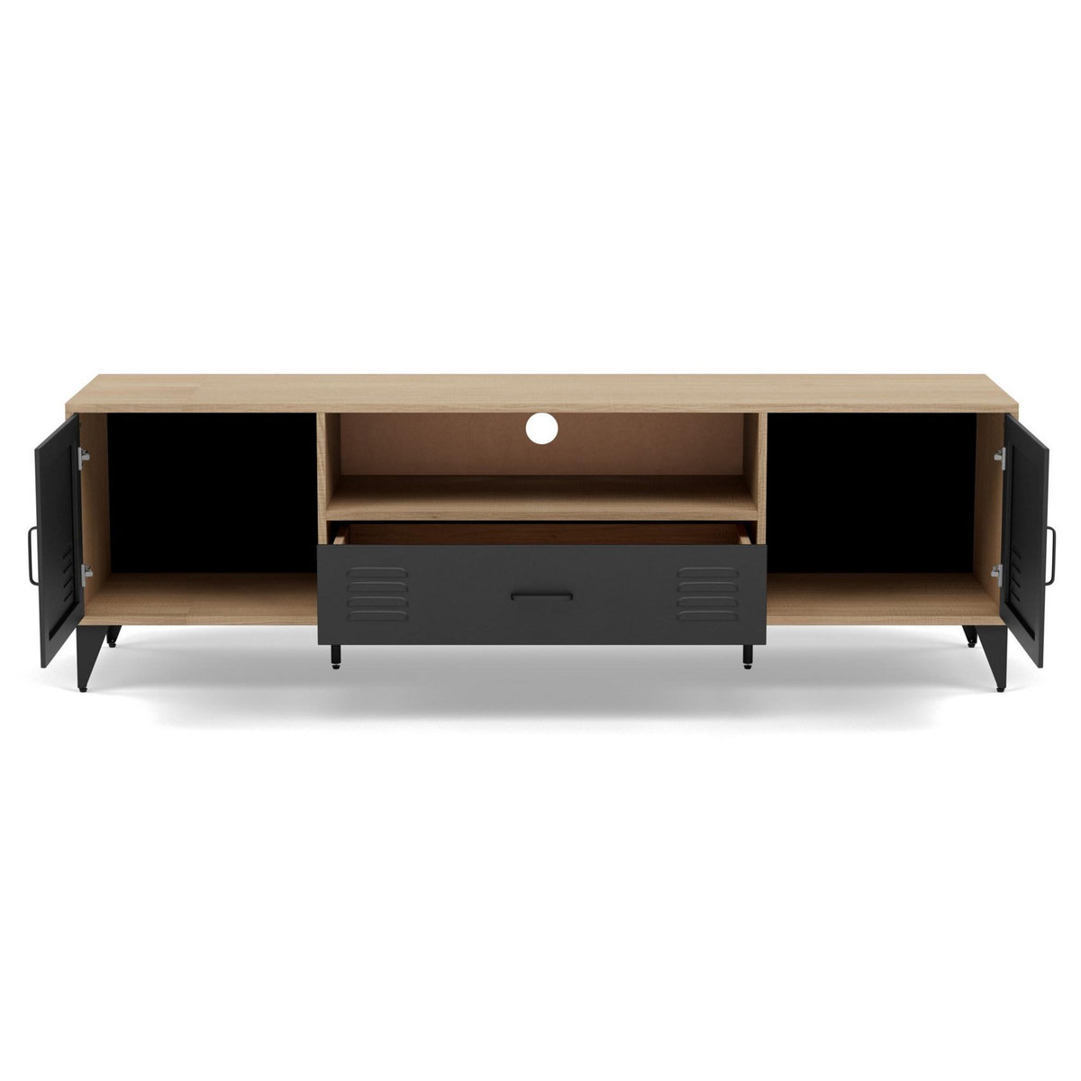 BEST MOBILIER Tribeca - meuble tv - effet bois et métal noir - 2 portes et 1 tiroir - 160 cm