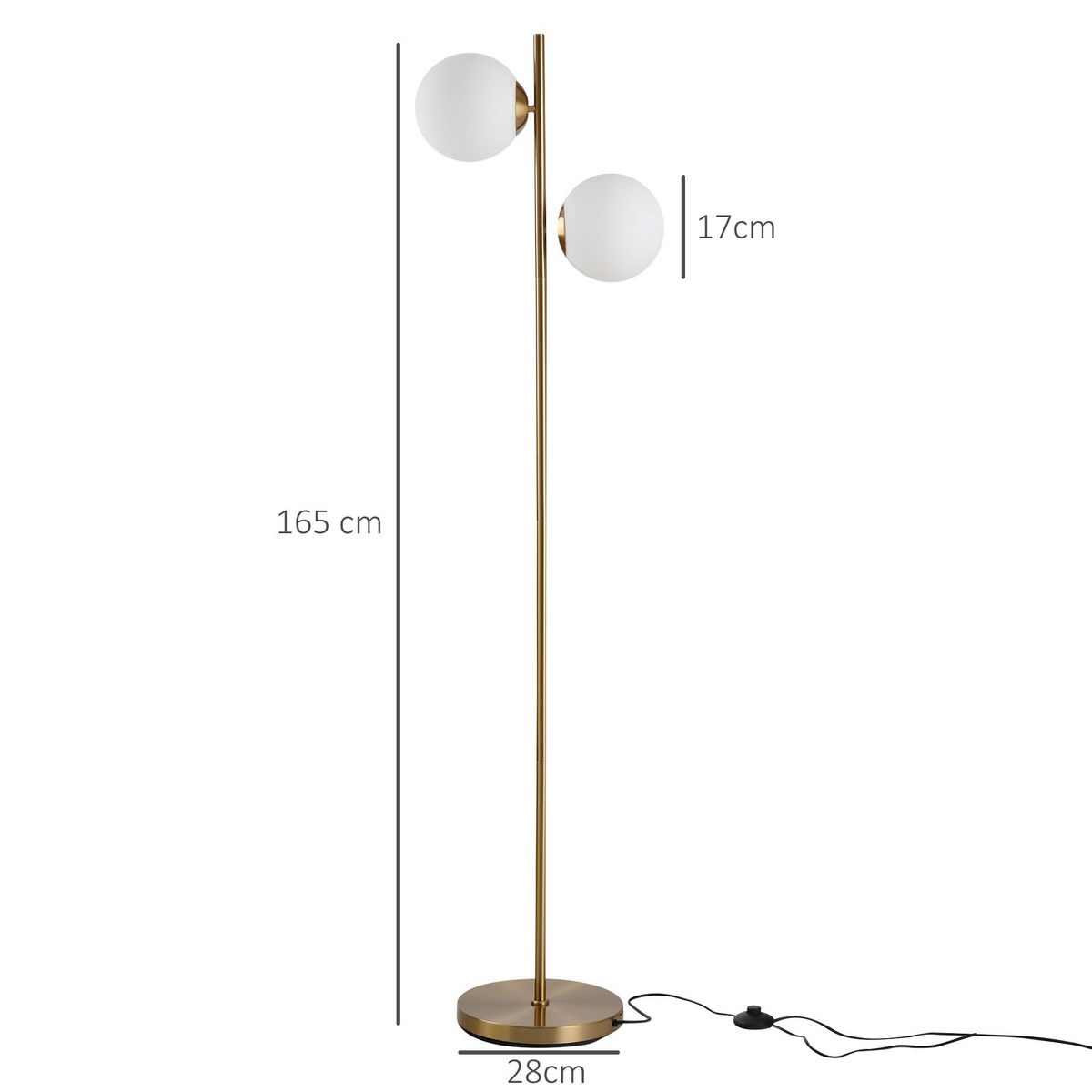 HOMCOM Lampadaire design néo-rétro 2 boules max. 40 W métal doré