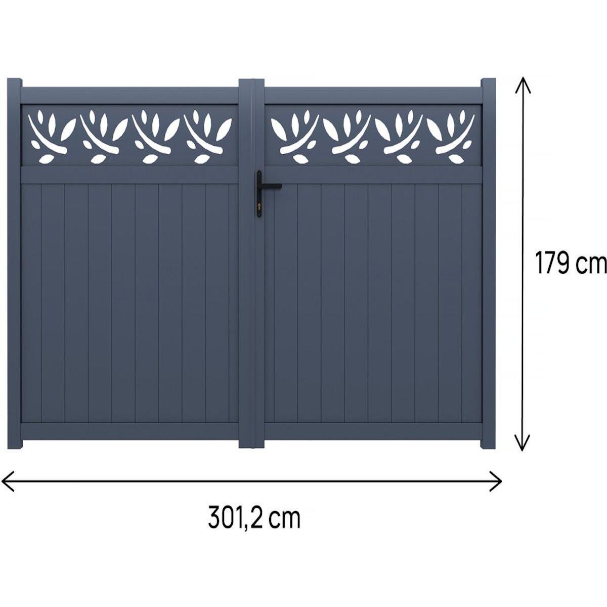 Habitat et Jardin Portail aluminium semi-ajouré à motif  Maya  - 300 x 180 cm - Gris