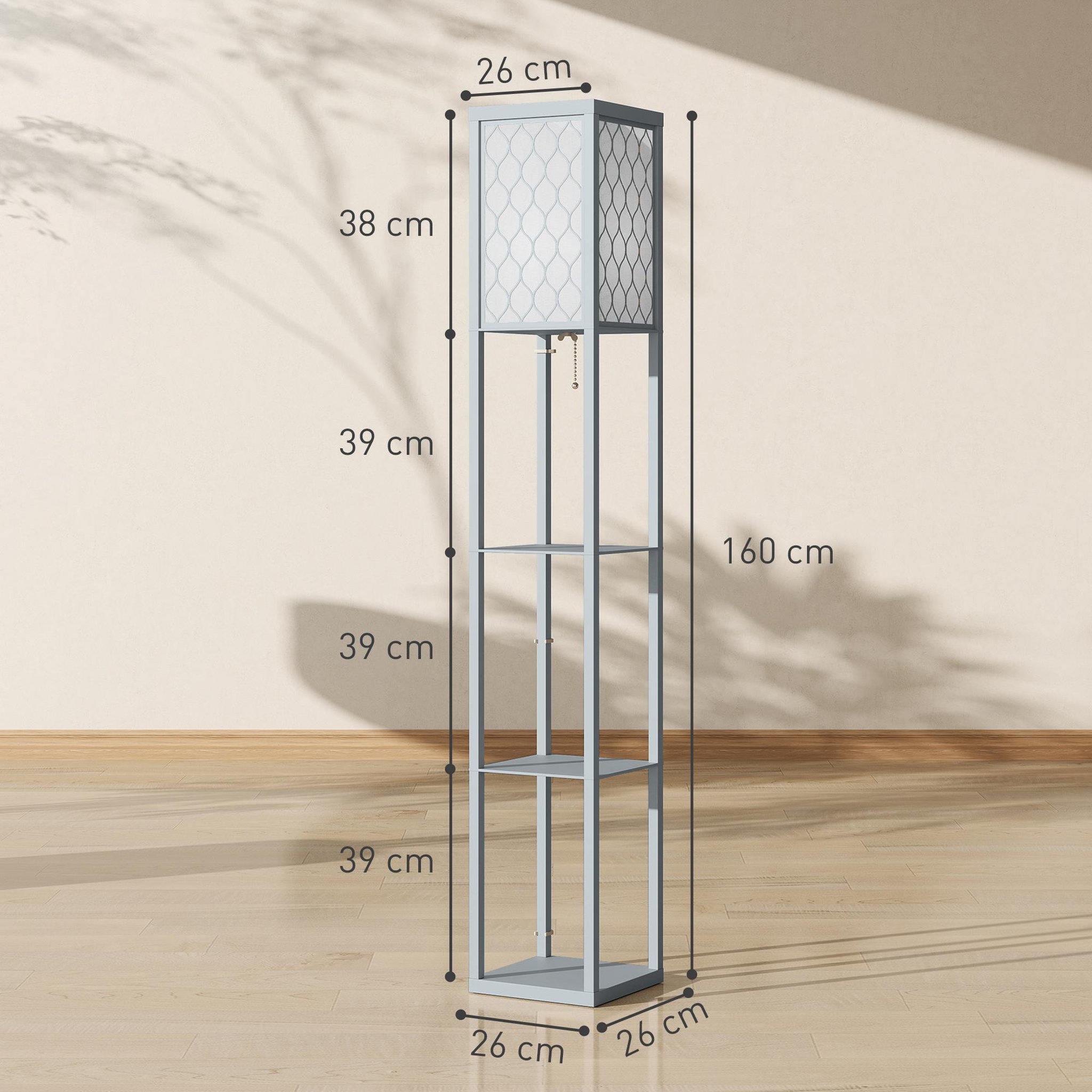 Voir la diapositive 3 : HOMCOM Lampadaire étagère lampe étagère 26l x 26l x 160h cm 3 étagères 4 niveaux mdf gris motif nid d'abeille