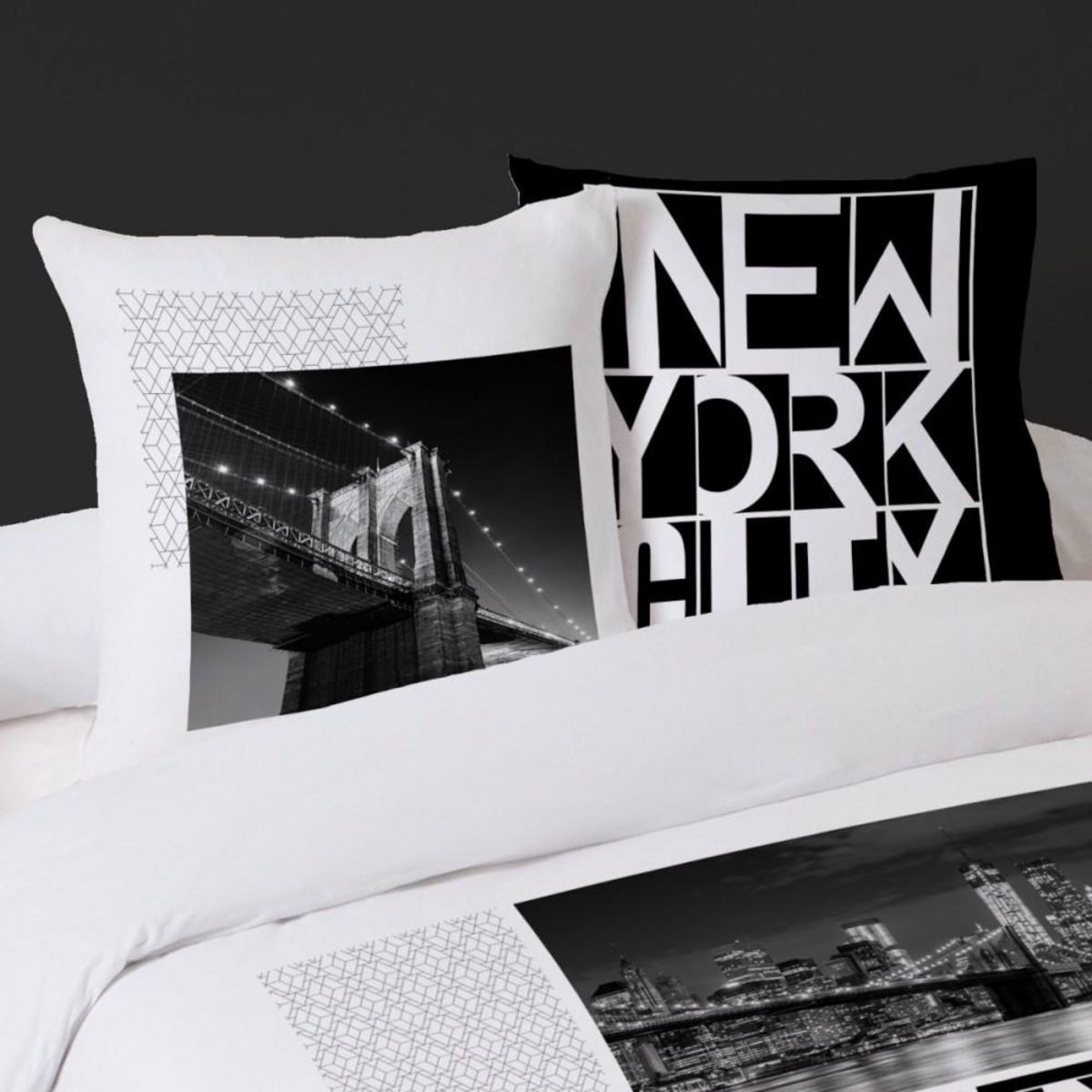 Dourev Housse de couette 200x200 NY BY NIGHT + 2 taies 100% coton