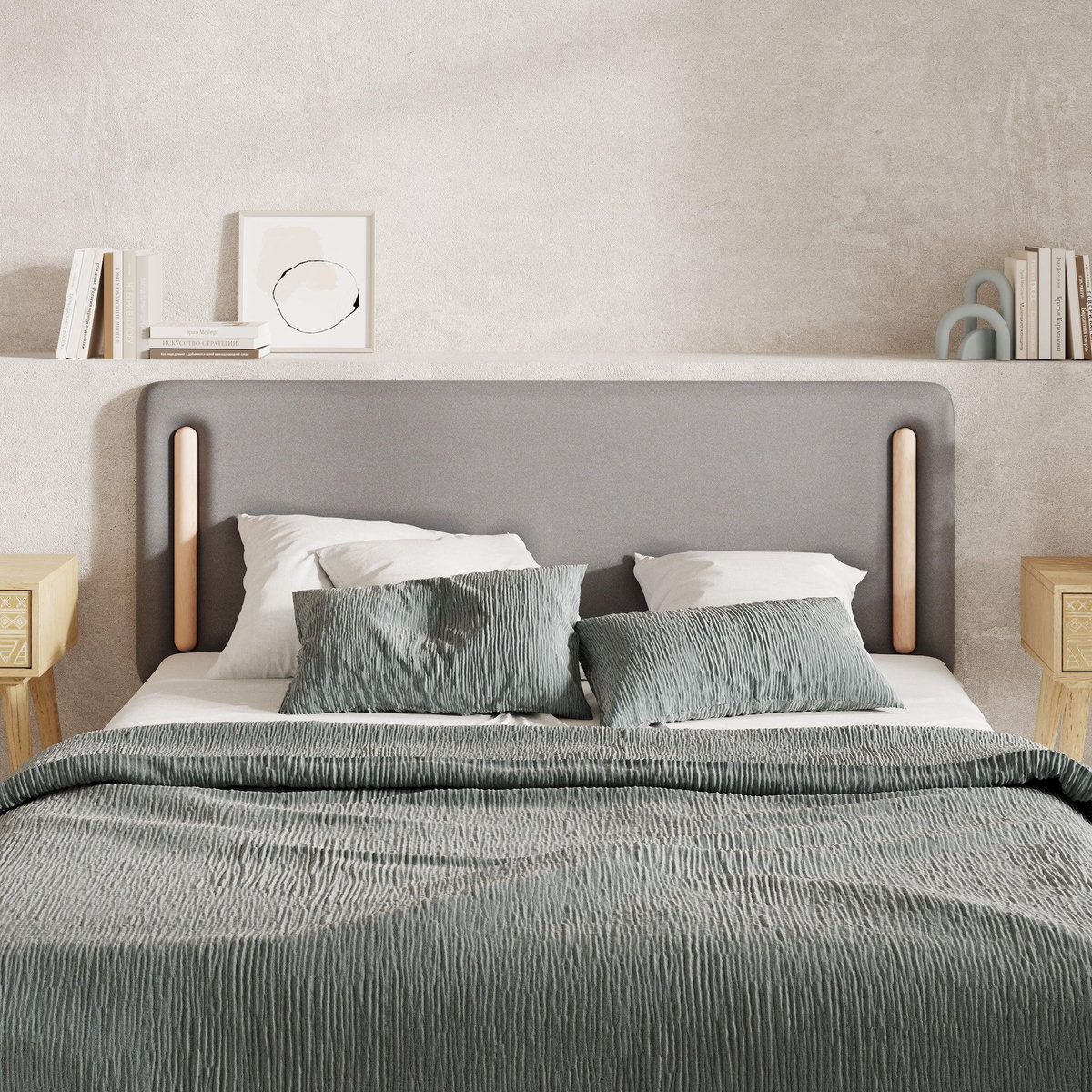 Rendez vous déco Tête de lit en tissu gris 140 cm-Katia