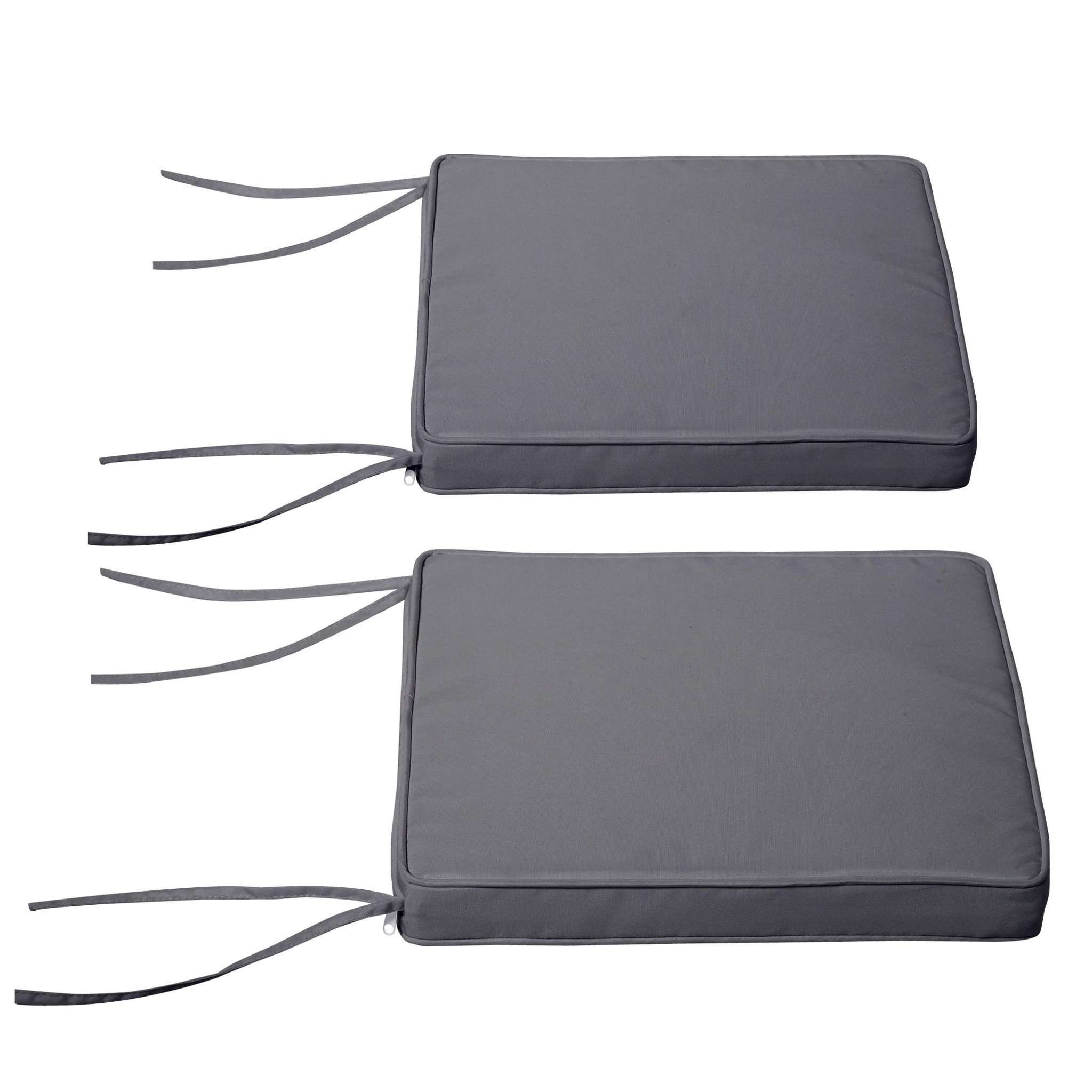 OUTSUNNY Lot de 2 coussins d'assise carrés chaises fauteuils tabourets - coussins déhoussables zippés avec cordons d'attache - dim. 45L x 45l cm ép. 5 cm - polyester gris
