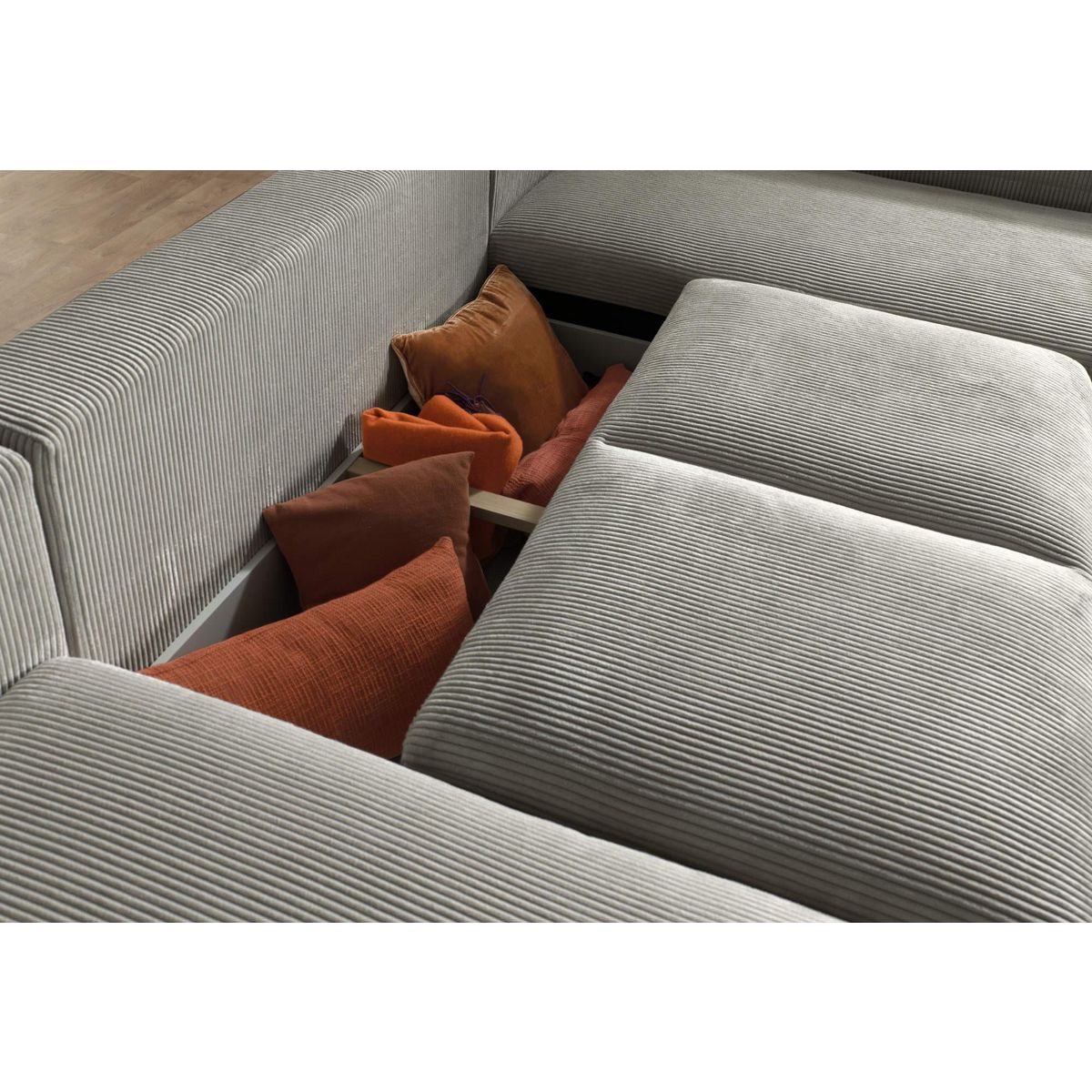 LISA DESIGN Livy - canapé panoramique convertible - avec coffre - en velours côtelé - 7 places - droit