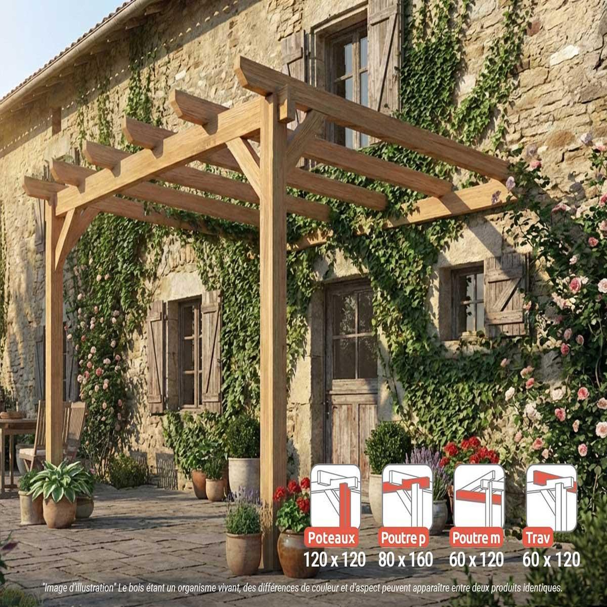 JARDIDECO Pergola adossée en lamellé-collé versailles 400 x 400 cm - maderland