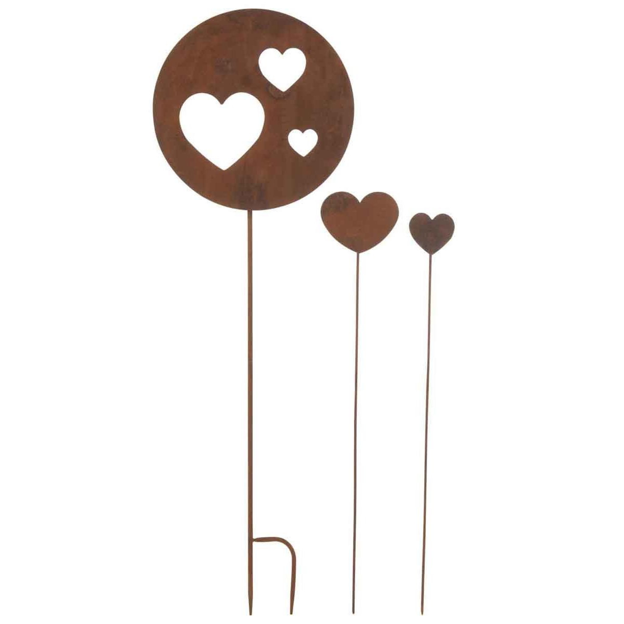J-LINE Lot de 3 décorations de jardin  cœur  100cm marron rouille