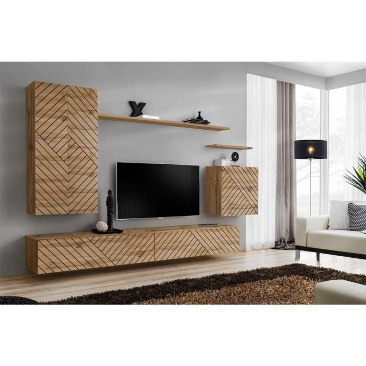 Paris Prix Ensemble Meuble TV  Switch Lamel II  270cm Naturel