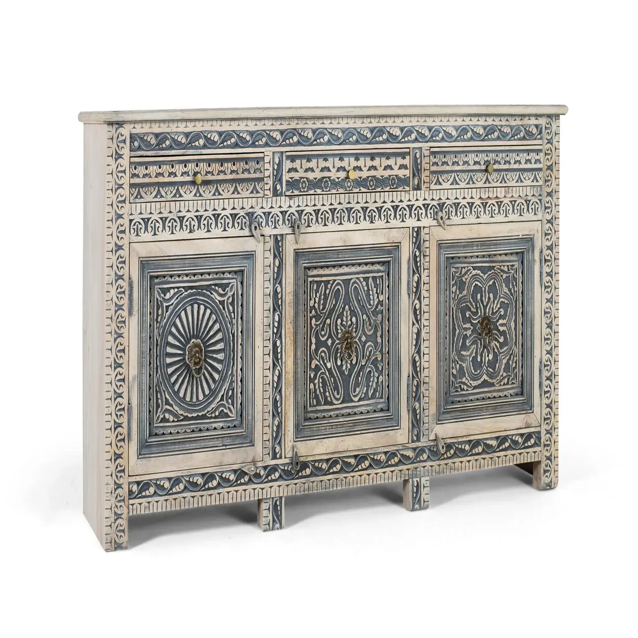 Voir la diapositive 2 : GINER Y COLOMER SL Buffet en bois de manguier 190cm style ethnique colonial sculpté