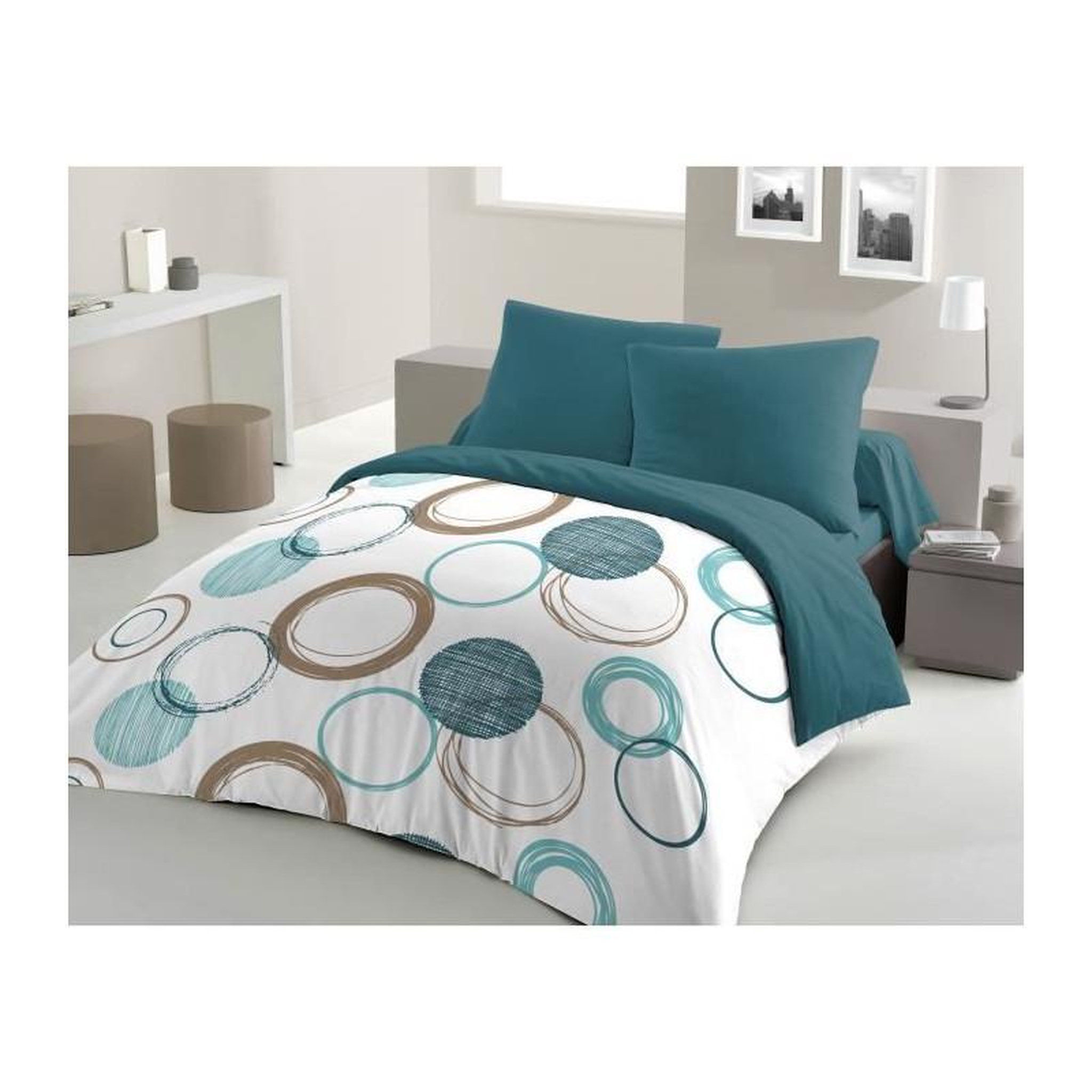 HOME LINGE PASSION Parure de couette HOME LINGE PASSION Audace - couette 240 x 260 cm + 2 taies d'oreiller 63x63 cm - Bleu canard