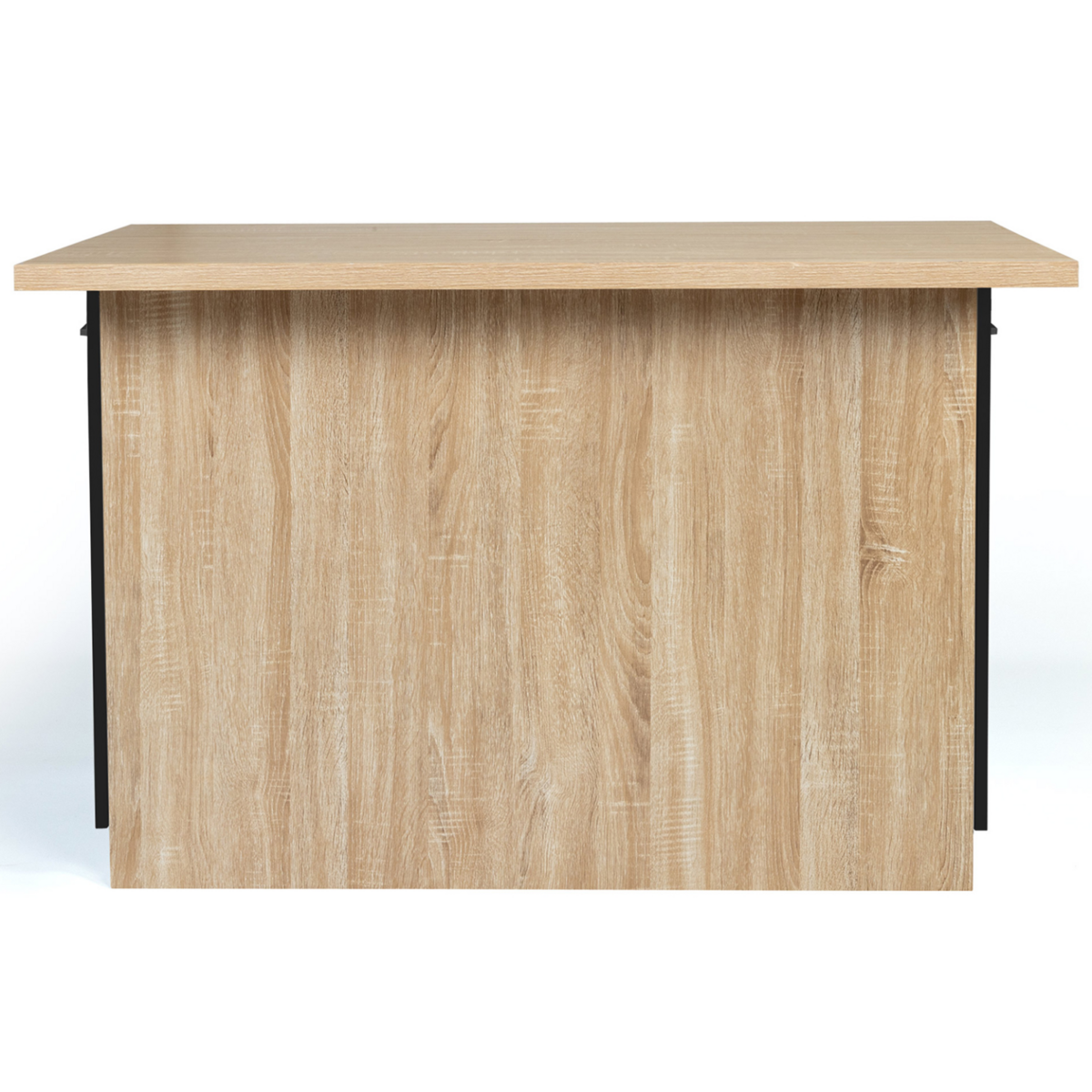 ID MARKET Ilot central IVO 120 cm bois façon hêtre portes noires avec plan de travail