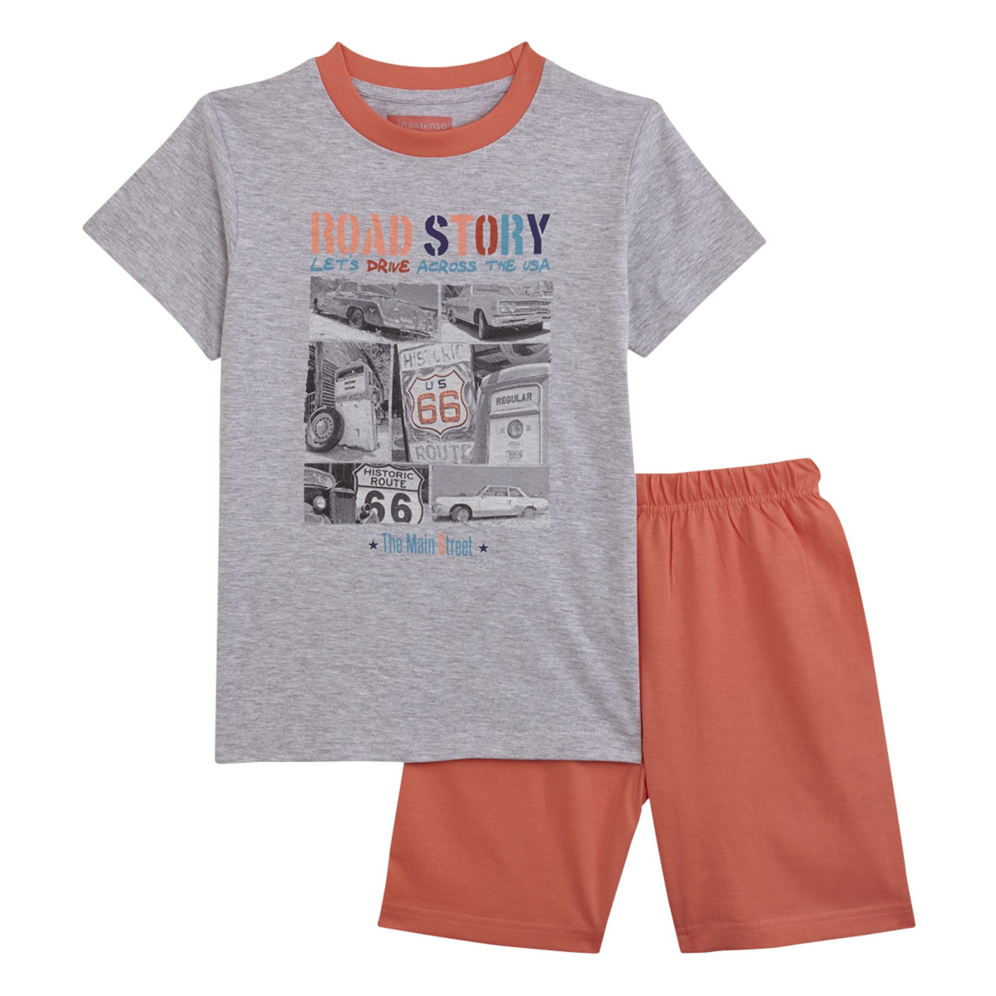 Lot Pyjama + Pyjashort Chantier Garçon - Vêtements De Nuit Avec Imprimés Engins De Construction