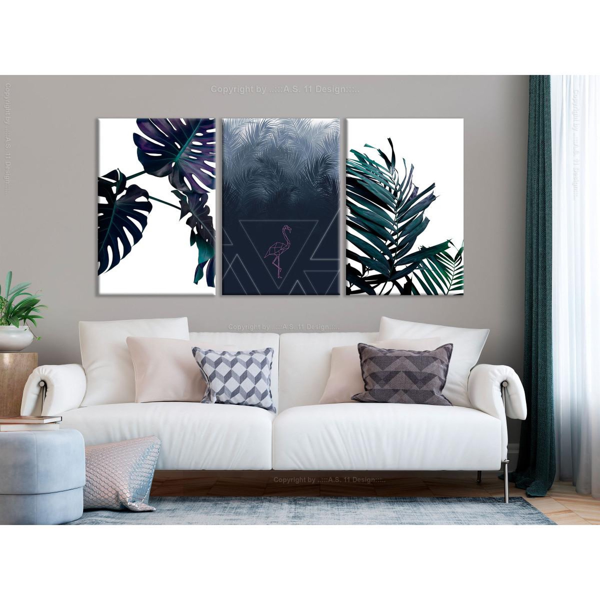 Voir la diapositive 2 : Paris Prix Tableau Imprimé  Cool Leaves 3 Panneaux  60x120cm