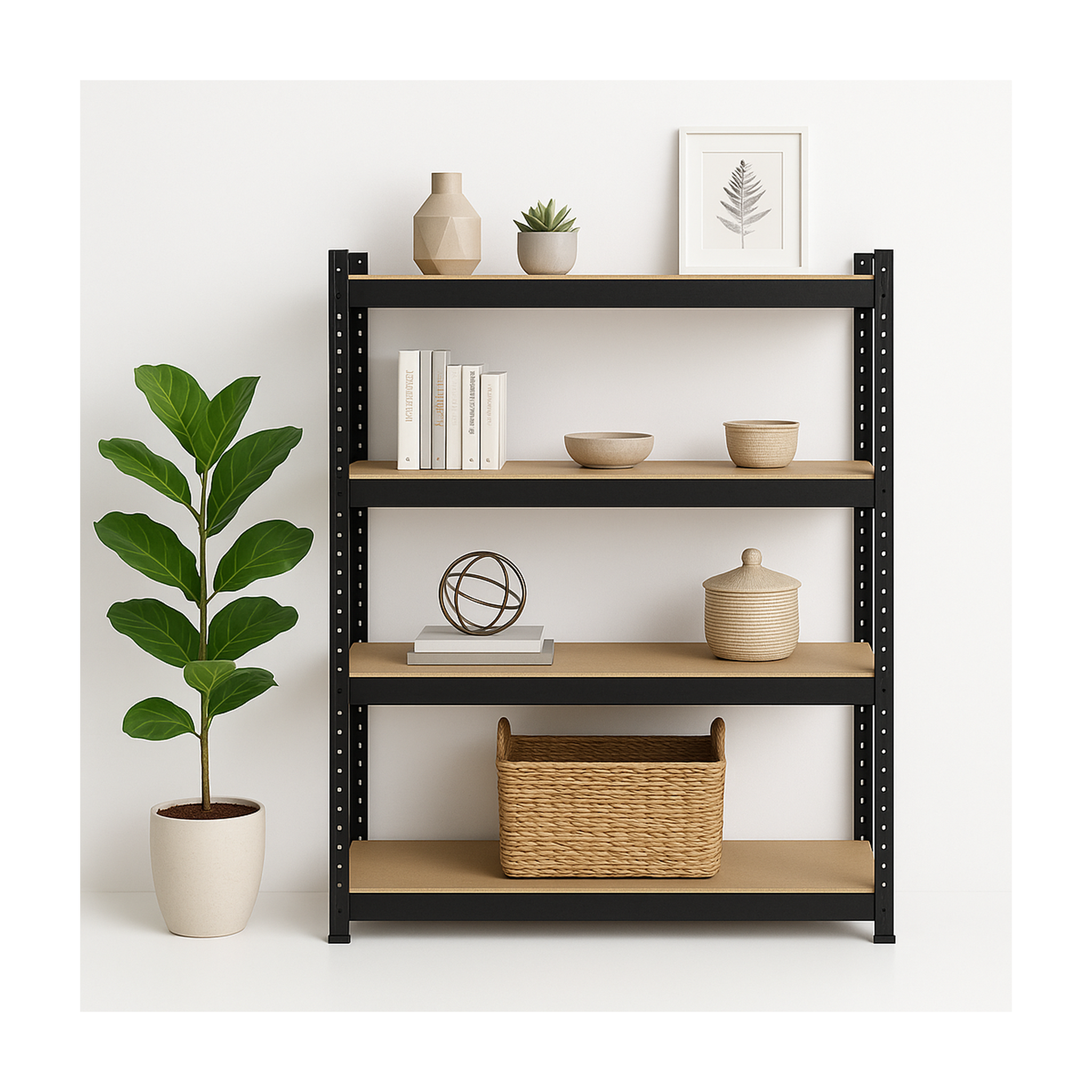 Voir la diapositive 5 : INTEC Etagère de rangement charges lourdes 1600kg noire 160 x 60 x h180cm - rayonnage métal 4 plateaux bois intec