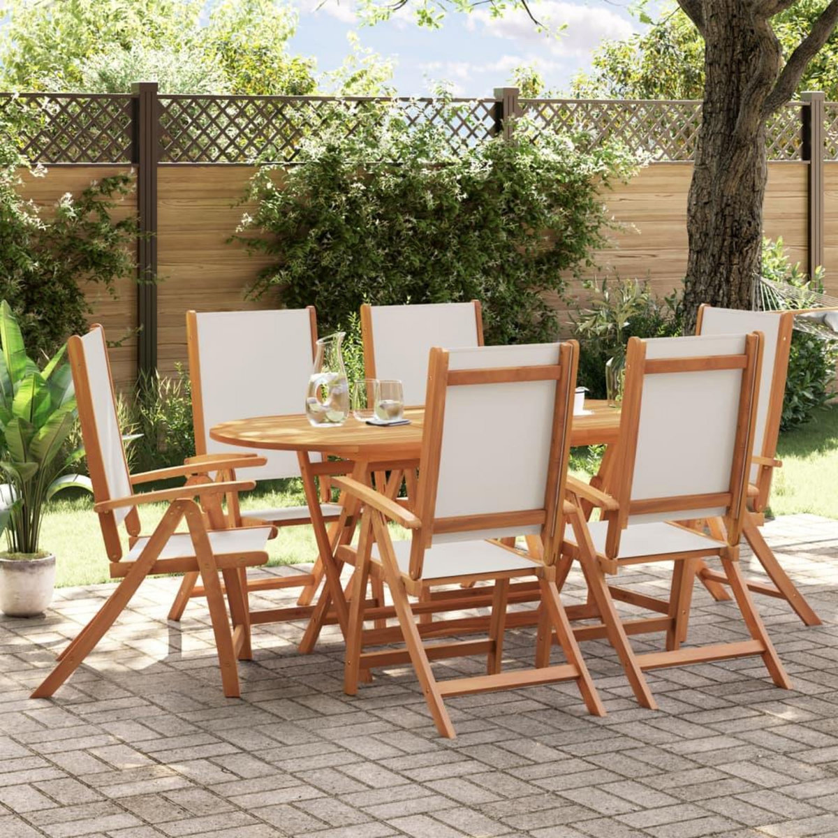 VIDAXL Ensemble a Manger de jardin 7pcs bois d'acacia solide textilene