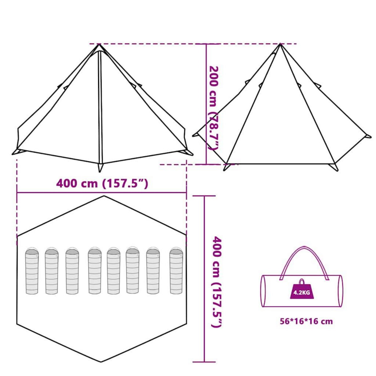VIDAXL Tente familiale tipi 8 personnes vert impermeable