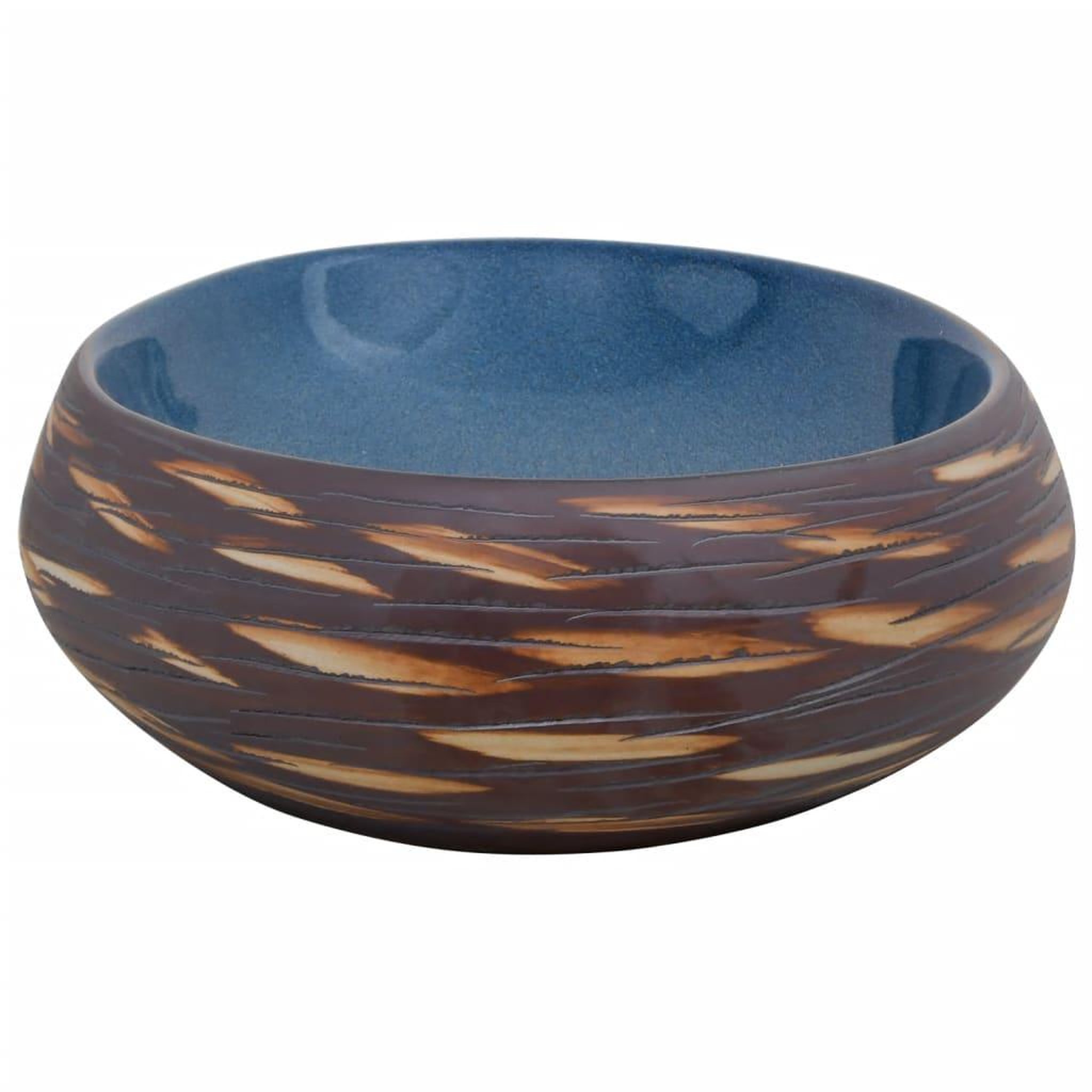 Voir la diapositive 5 : VIDAXL Vasque a poser marron et bleu ovale 59x40x15 cm ceramique