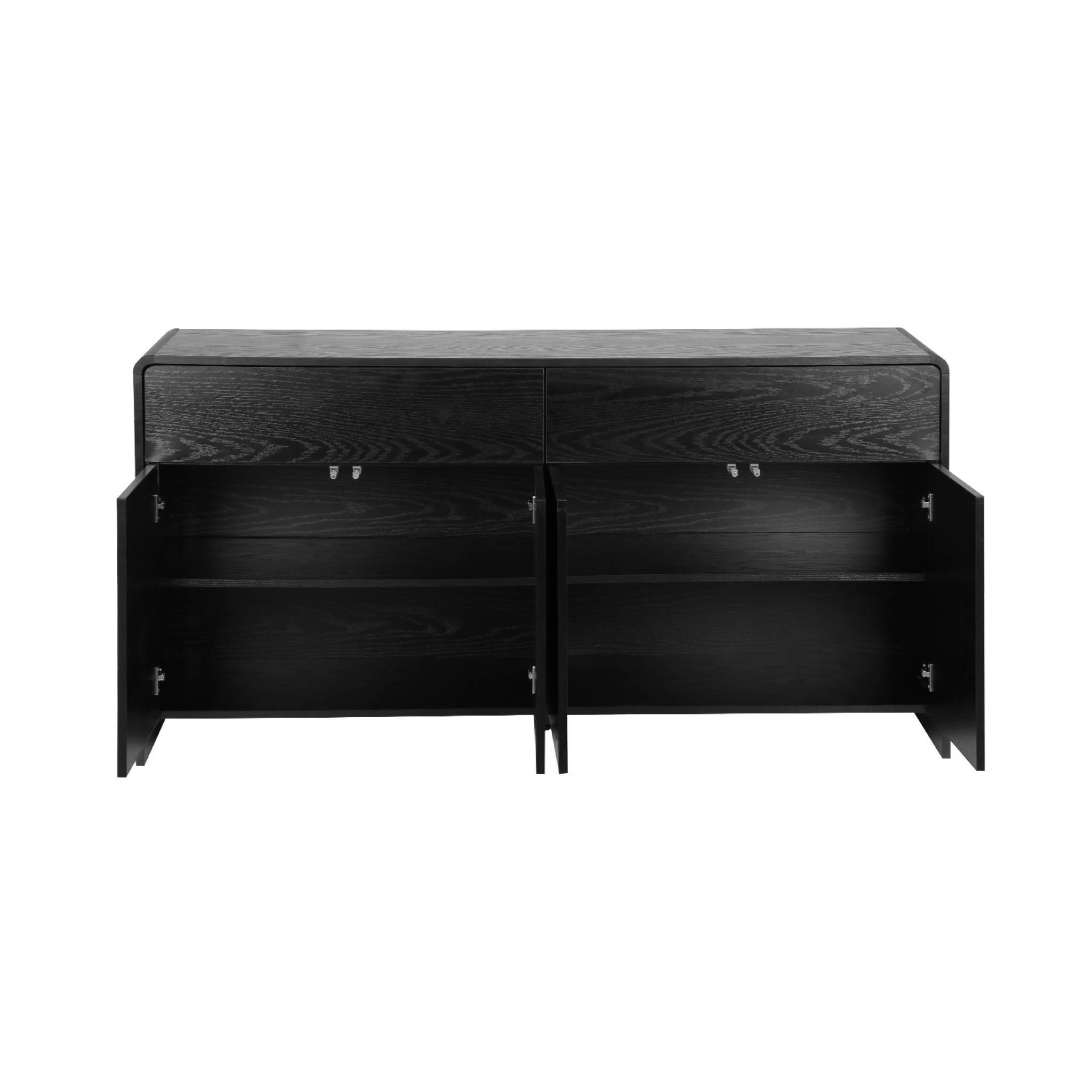 Voir la diapositive 5 : SWEEEK Buffet de rangement. buffet bas. 2 tiroirs 4 portes effet bois noir arrondi