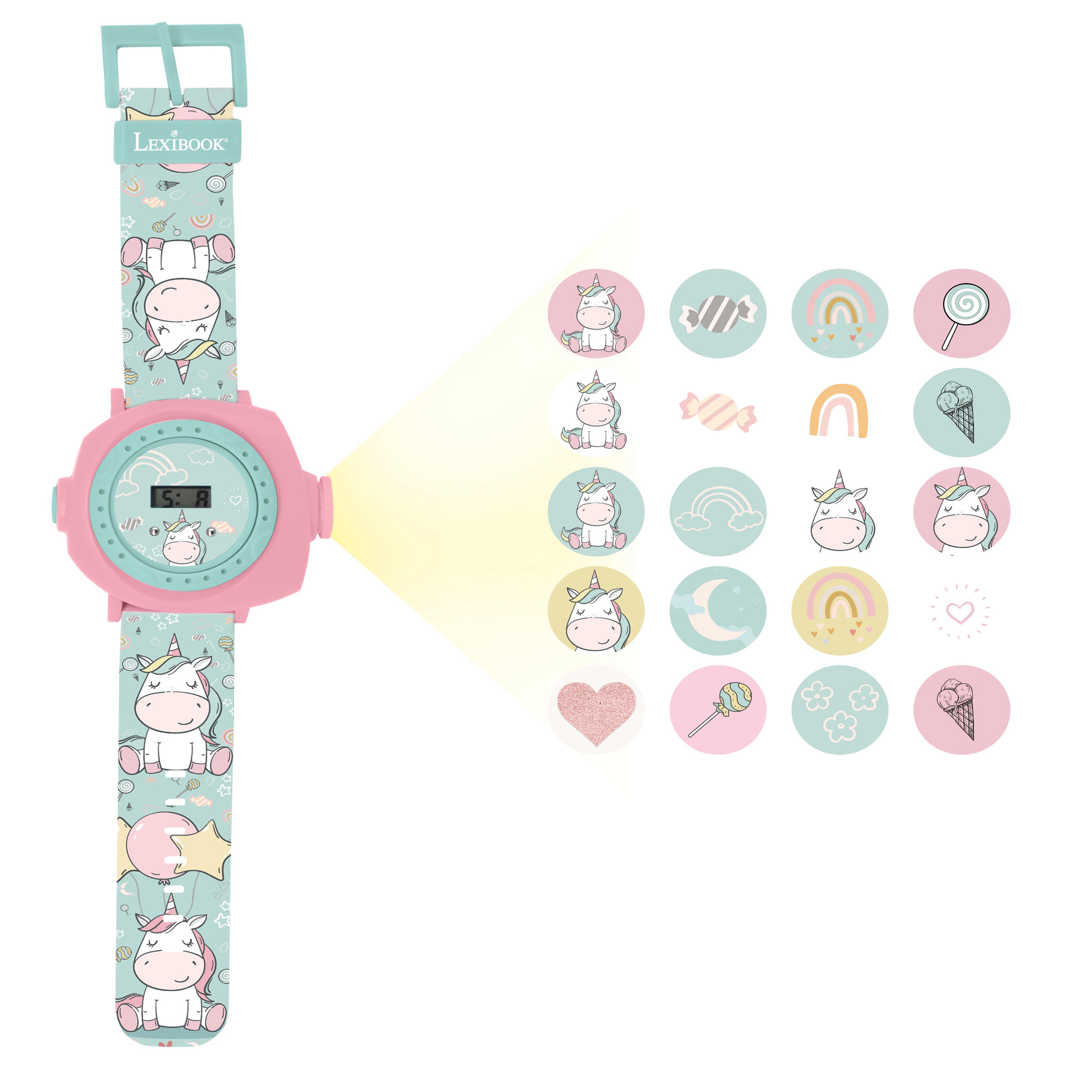Voir la diapositive 1 : Lexibook Montre digitale avec projection Licorne