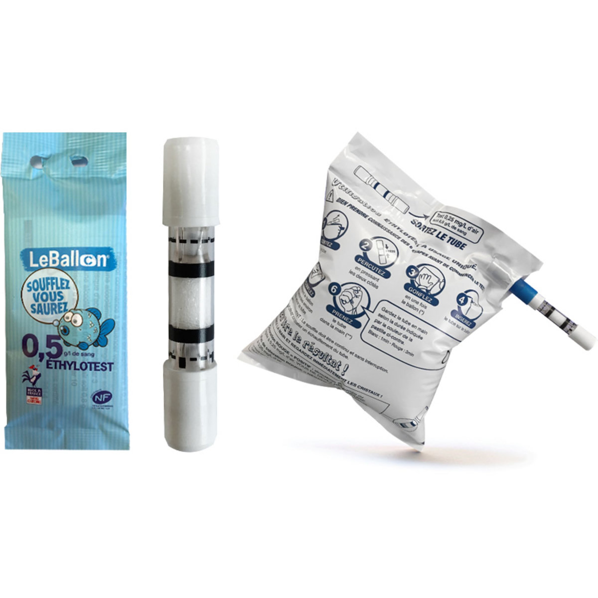 Lot de 10 Ethylotest 0,5g/l de sang à la norme NF 1 pièce