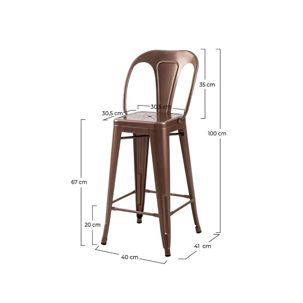 Rendez vous déco Lot de 2 chaises pour îlot central 67 cm en métal cuivre-Indus