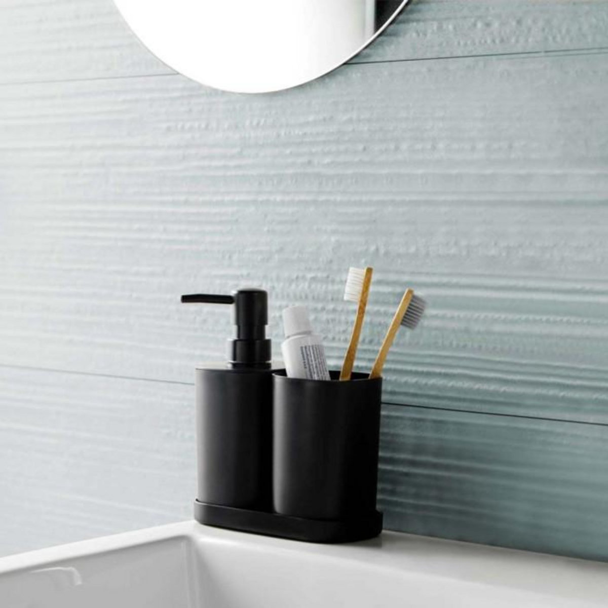 Paris Prix Set de 3 Accessoires Salle de Bain  Vita  19cm Noir