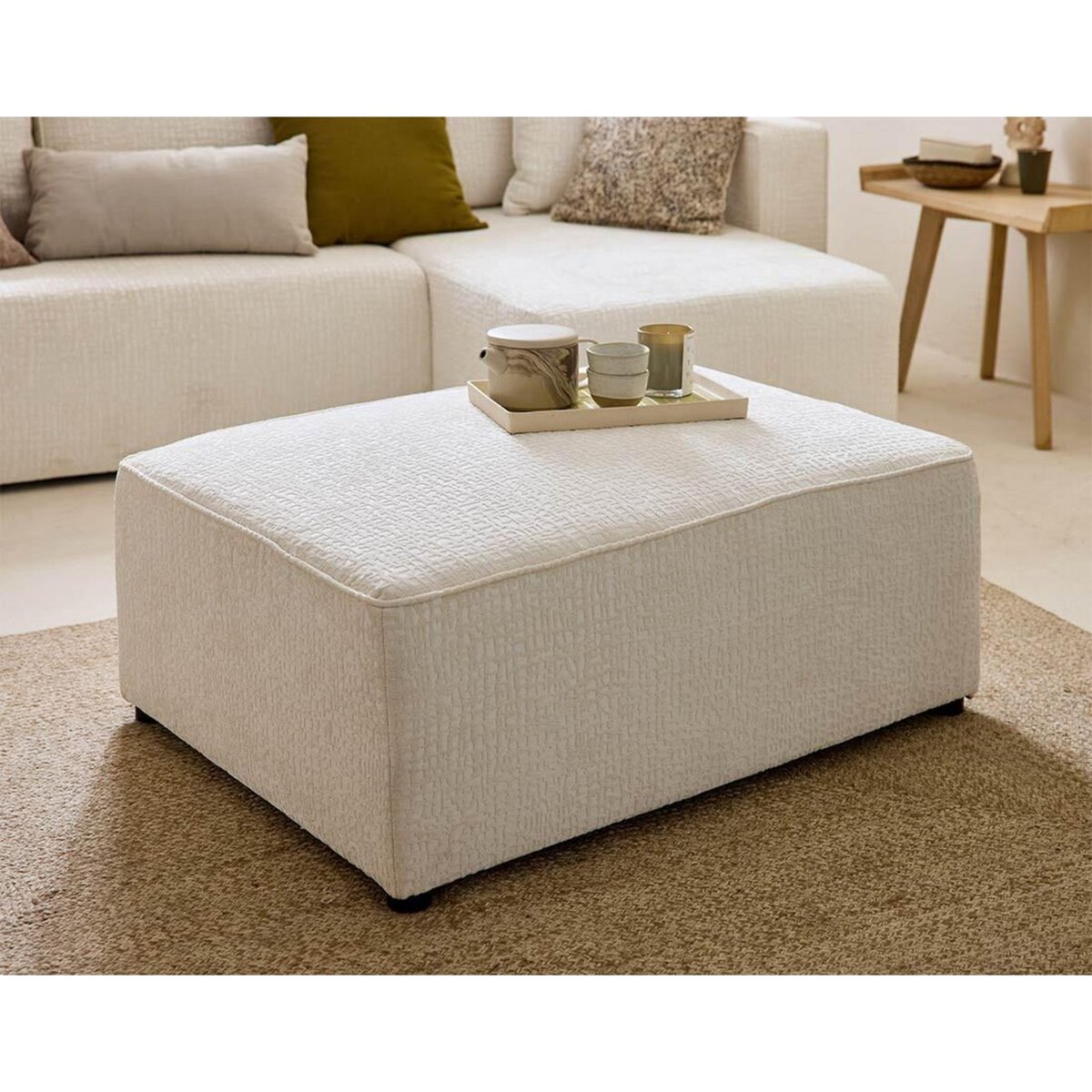 BEST MOBILIER Topaze - pouf - en tissu velours relief