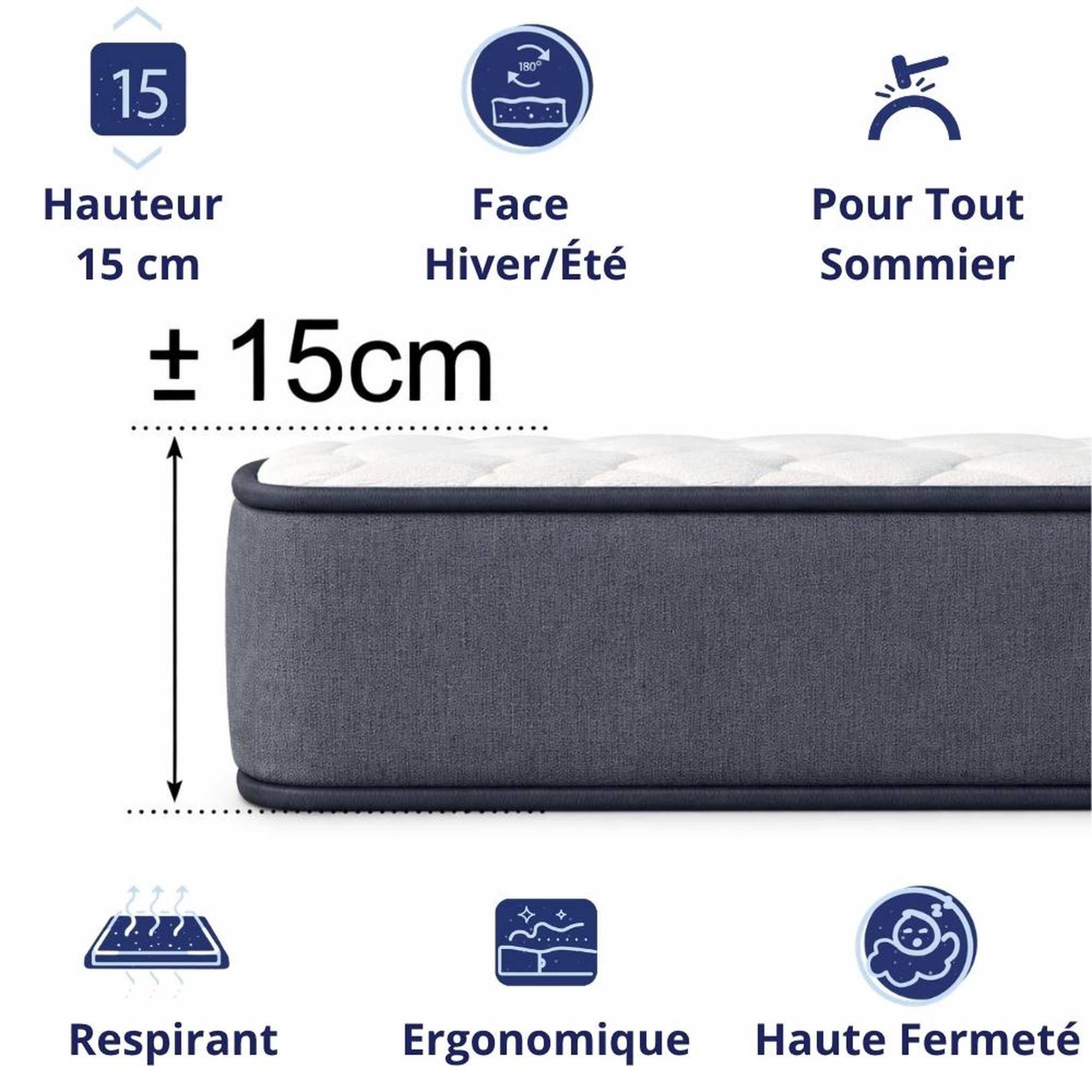 Voir la diapositive 3 : DAGOSTINO HOME Matelas mousse - ferme - réversible - côté été/hiver - h15 cm