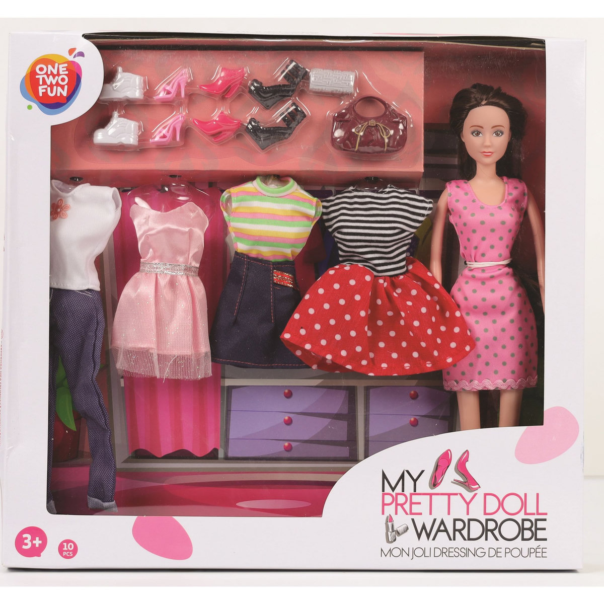 One Two Fun Mon joli dressing avec poupée et 4 tenues + accessoires