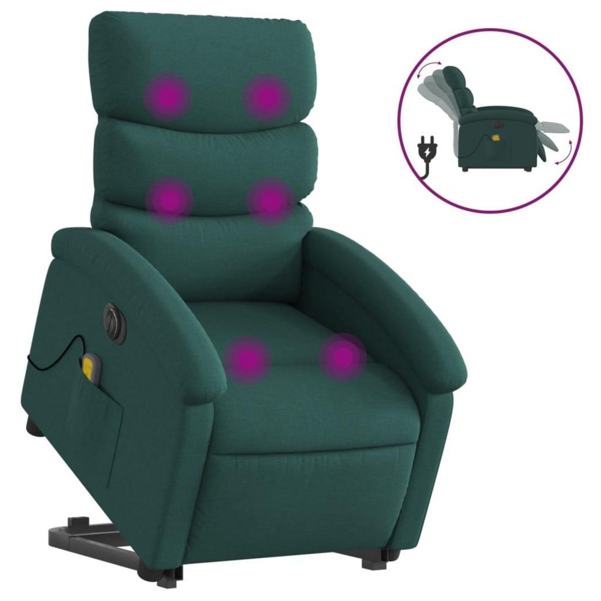 VIDAXL Fauteuil inclinable de massage electrique Vert fonce Tissu