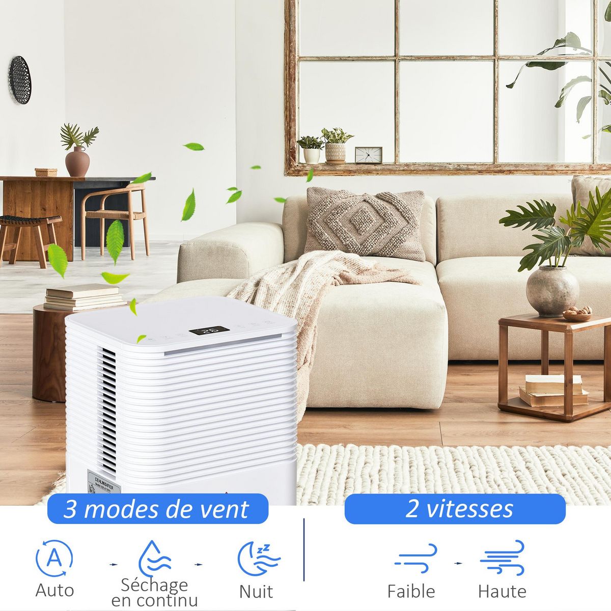 HOMCOM HOMCOM Déshumidificateur portable électrique silencieux 195W capacité max. réservoir 2L évacuation continue 10L/24H idéal pièces 12 m² max. blanc
