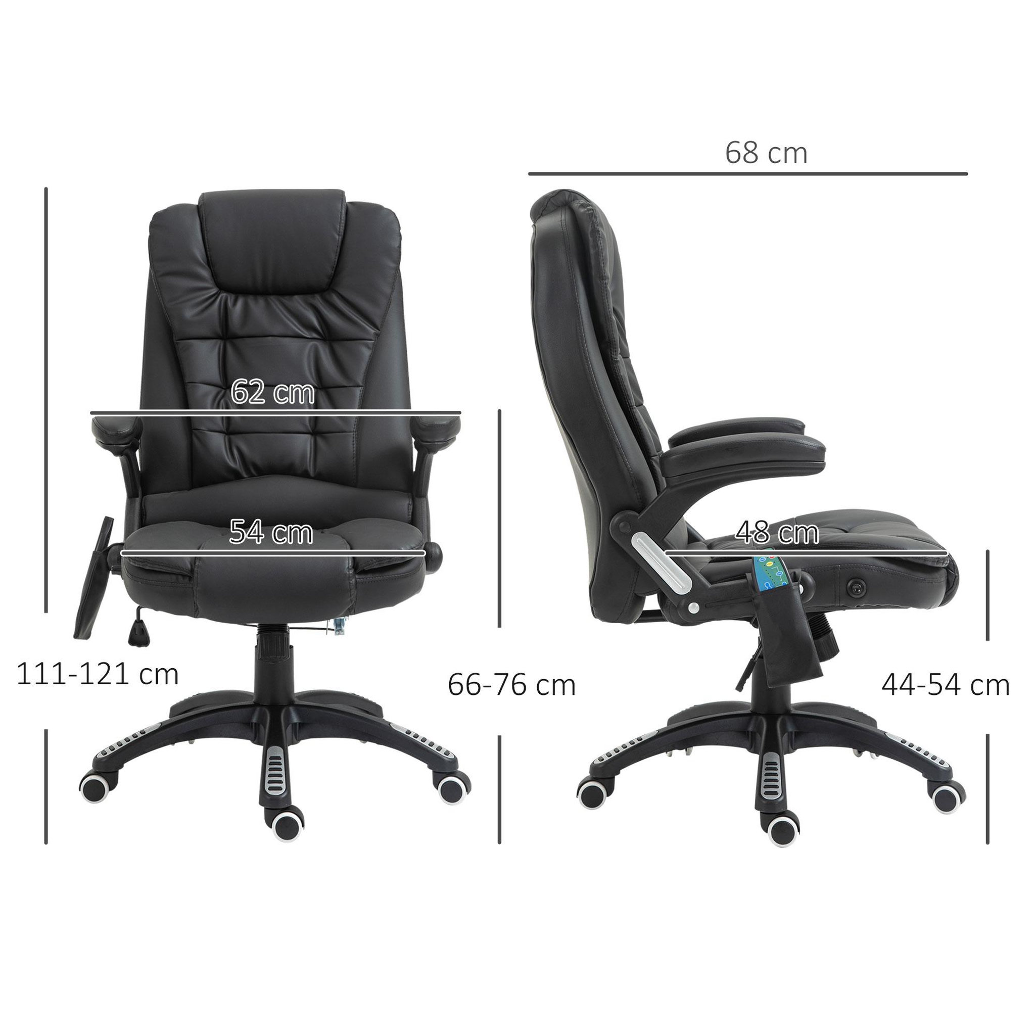 Voir la diapositive 3 : HOMCOM Fauteuil de bureau direction pivotant massant chauffant électrique revêtement synthétique noir