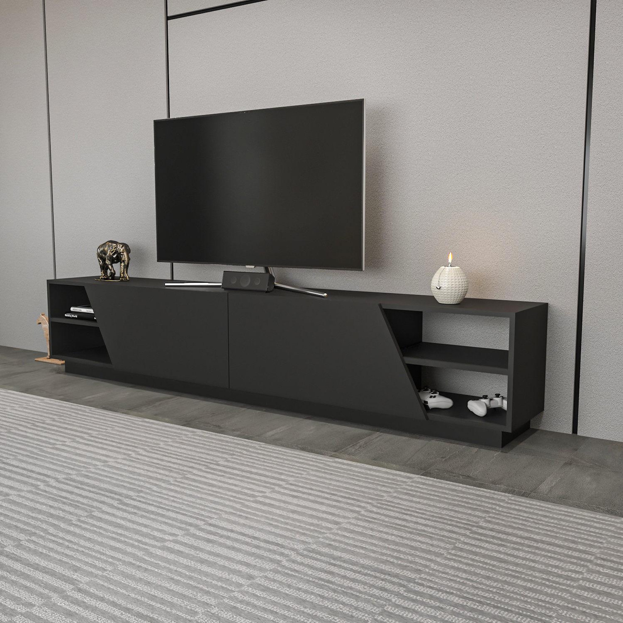 Voir la diapositive 3 : Habitat et Jardin Meuble tv en bois  rhodes  - 240 x 37 x 47 cm - gris anthracite