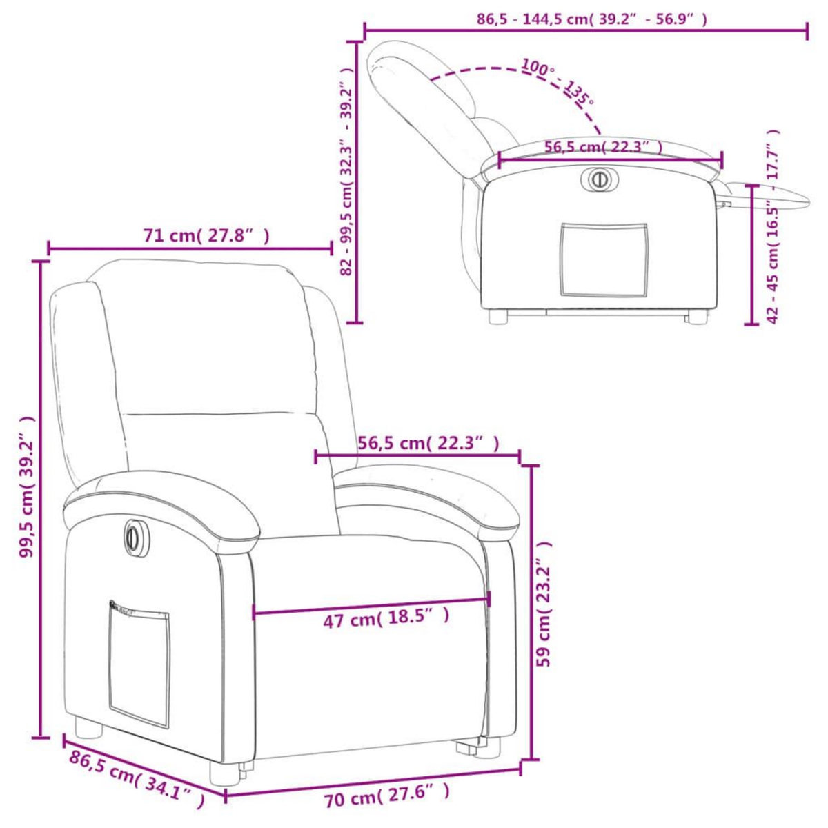 VIDAXL Fauteuil inclinable electrique noir tissu