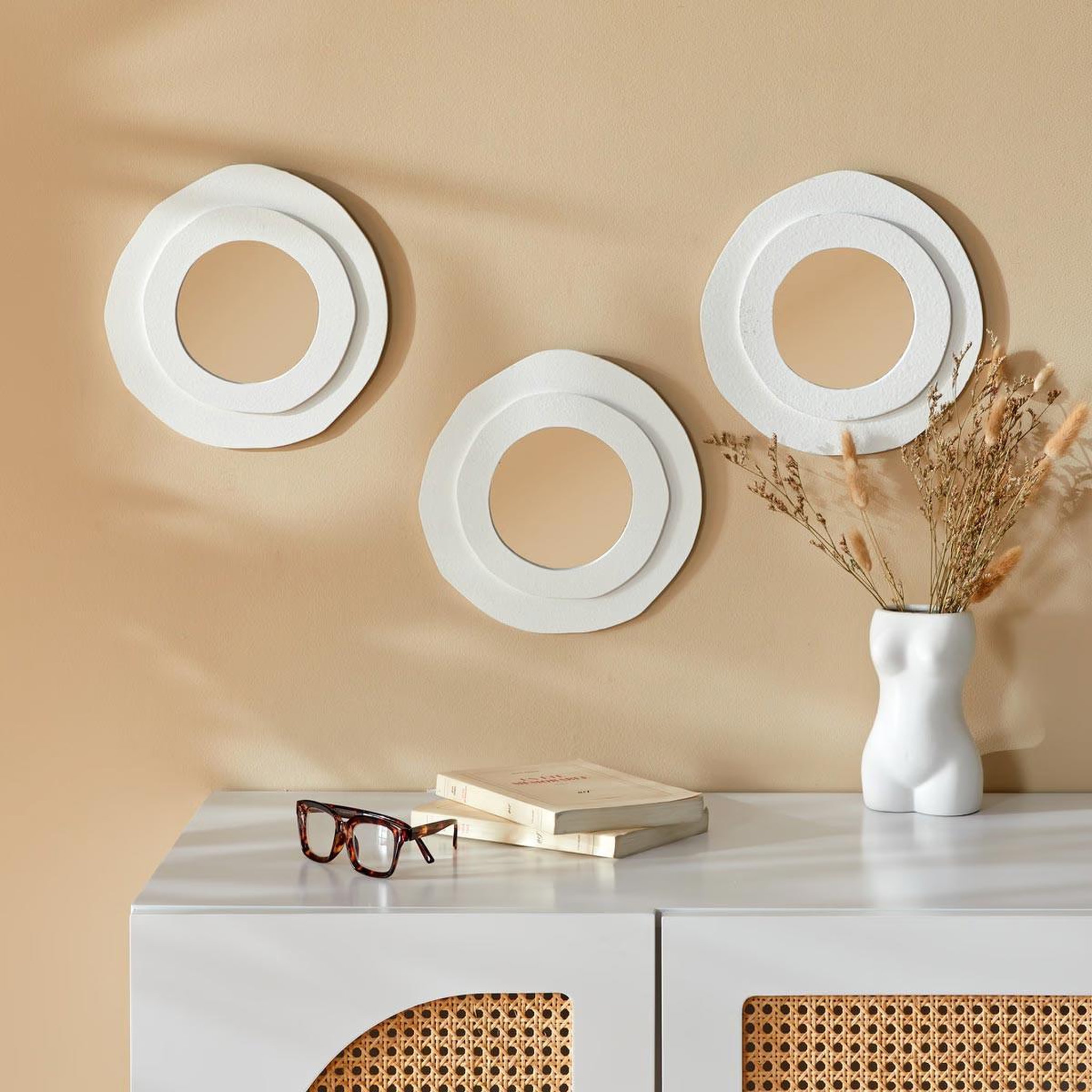 Voir la diapositive 5 : ATMOSPHERA Lot de 3 miroirs ronds  emily  25cm blanc