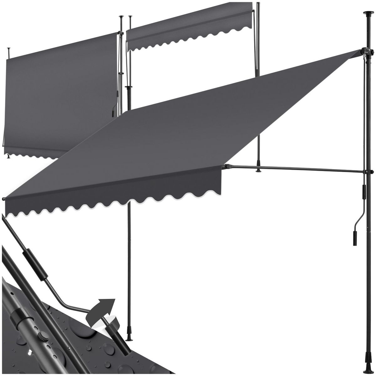 tectake Store à pince sans perçage avec manivelle noir/gris 300 x 180 cm