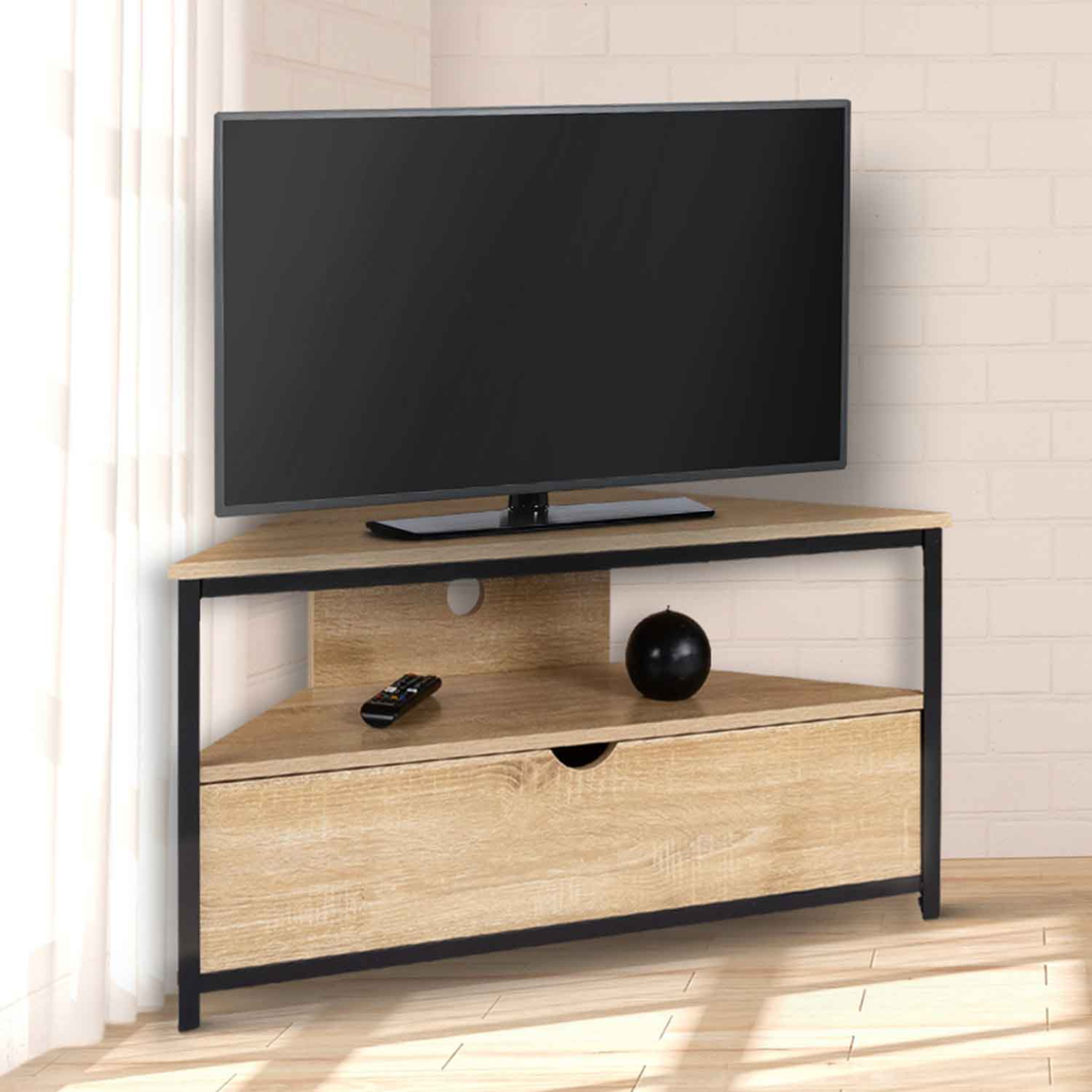 Voir la diapositive 2 : ID MARKET Meuble tv 100 cm d'angle detroit avec placard design industriel