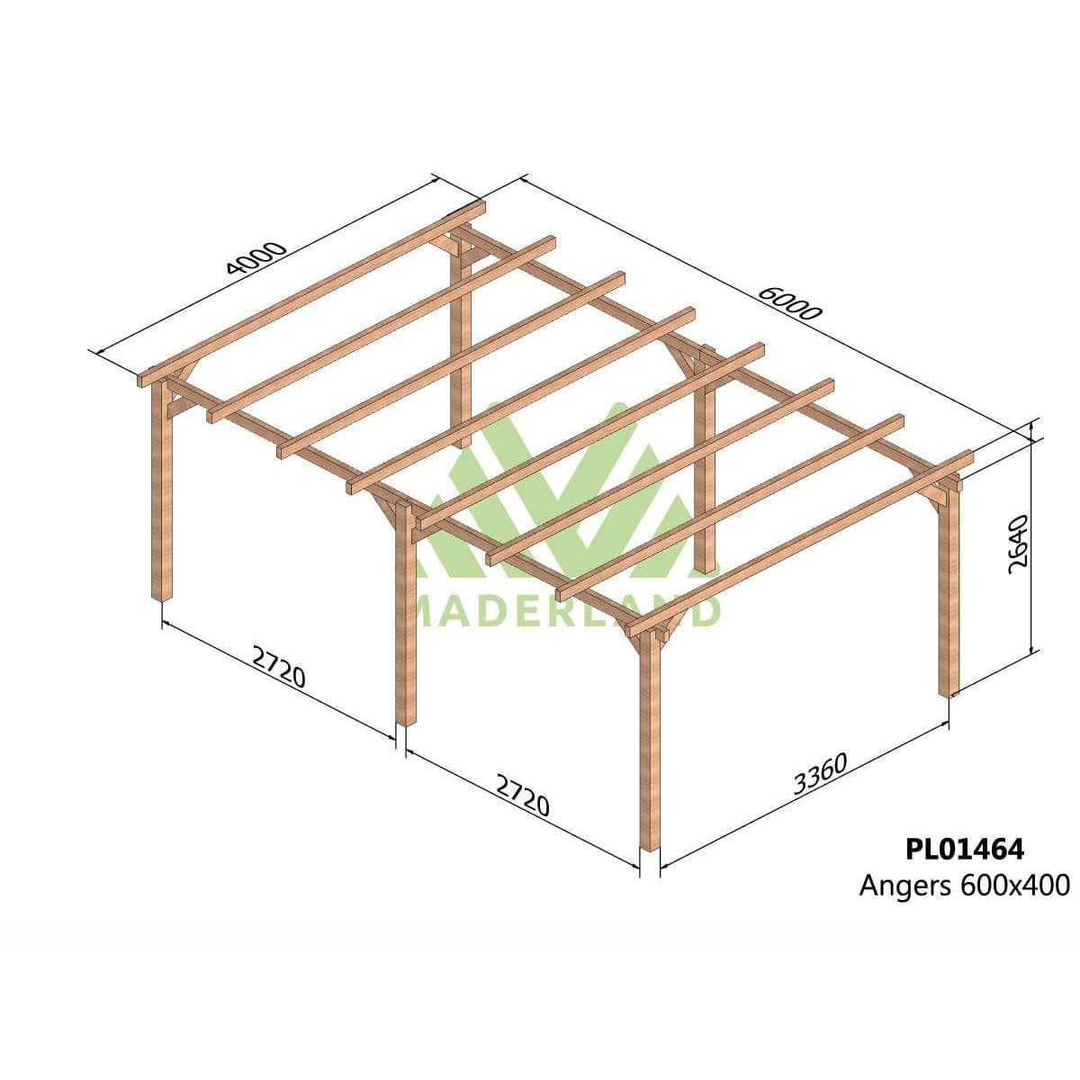 JARDIDECO Pergola en bois lamellé-collé Angers 600 x 400 cm - Maderland