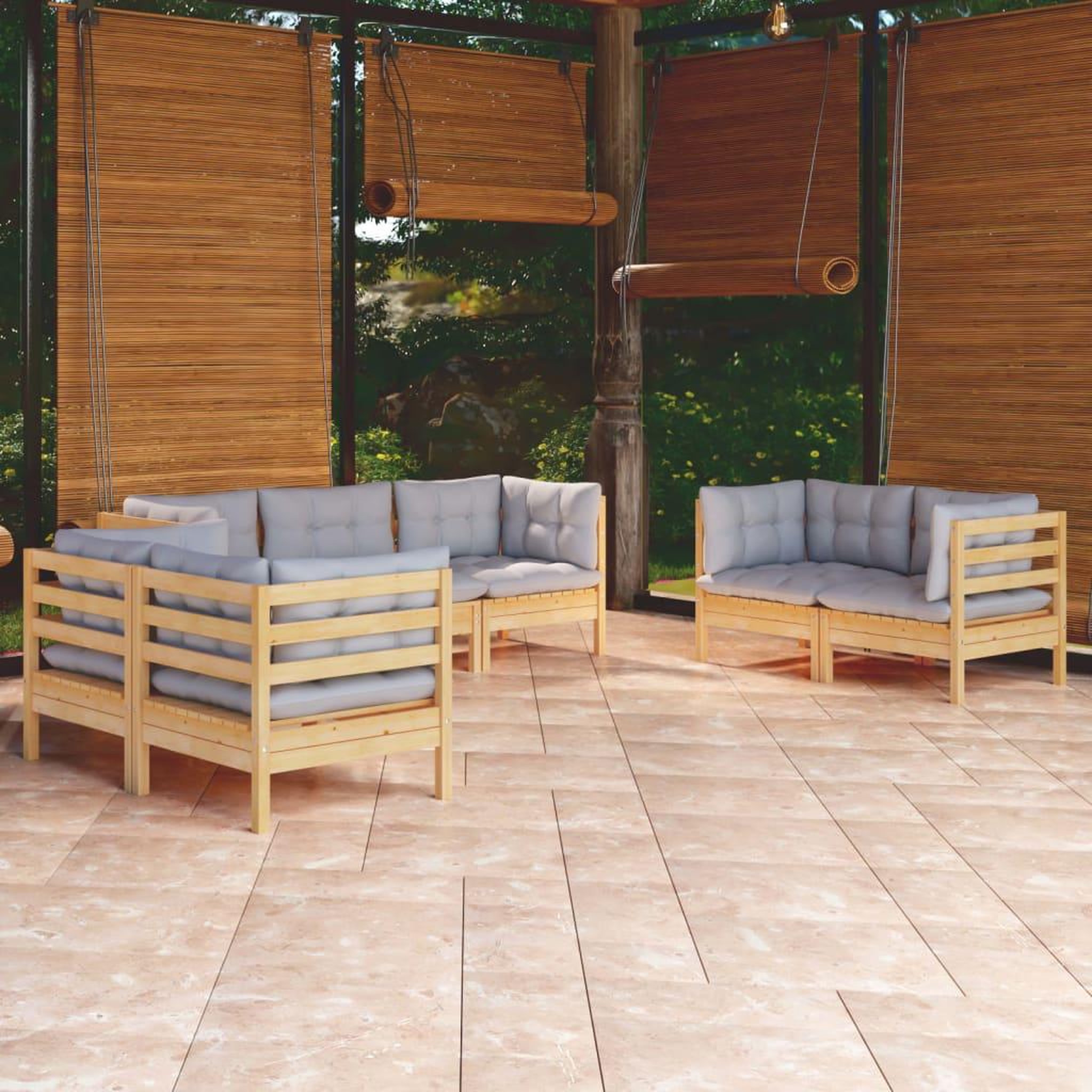 VIDAXL Salon de jardin 7 pcs avec coussins gris bois de pin massif