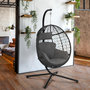 Voir la diapositive 3 : ID MARKET Fauteuil oeuf suspendu ajouré effet rotin gris avec coussin gris
