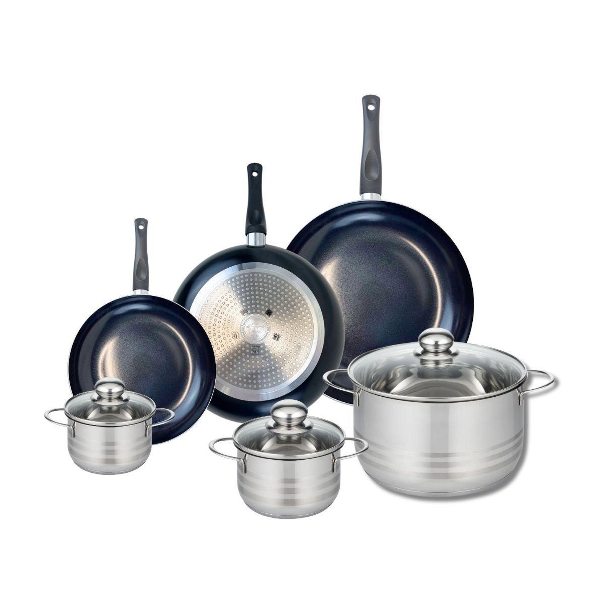 ELO Ensemble de 3 poêles de cuisson 20, 24 et 28 cm et 3 faitouts 12, 14 et 24 cm elo prima brillant