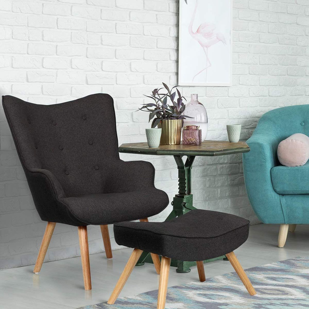 Paris Prix Fauteuil & Pouf Scandinave  Orle  98cm Noir