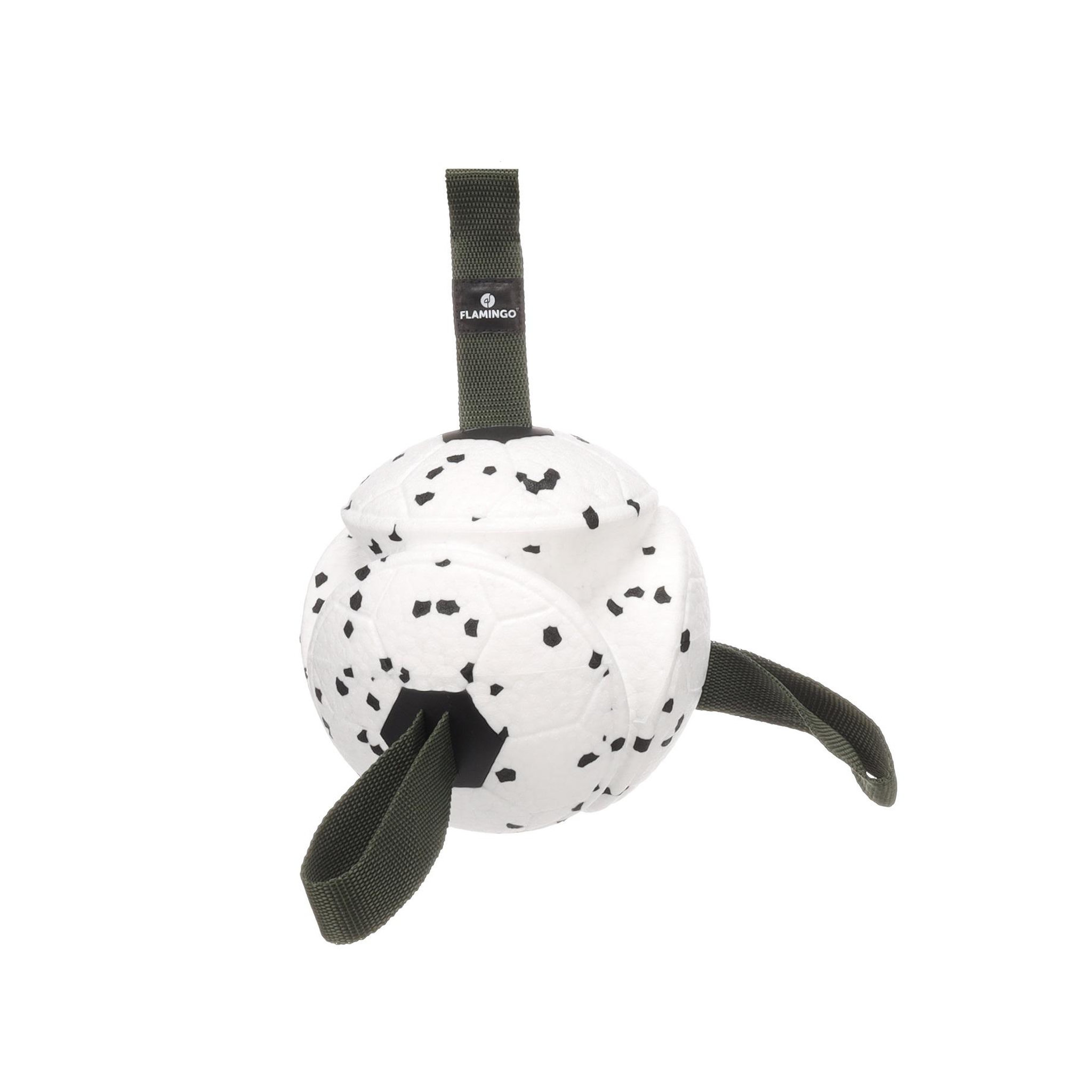 Eden Jeu balle avec rubans flottante et ultra rebondissante pour chien. Coloris disponibles : Bleu, Noir, Vert, Rouge