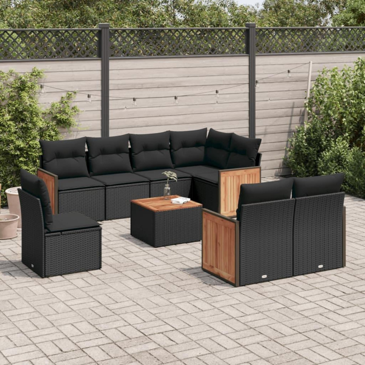 VIDAXL Salon de jardin 9 pcs avec coussins noir resine tressee