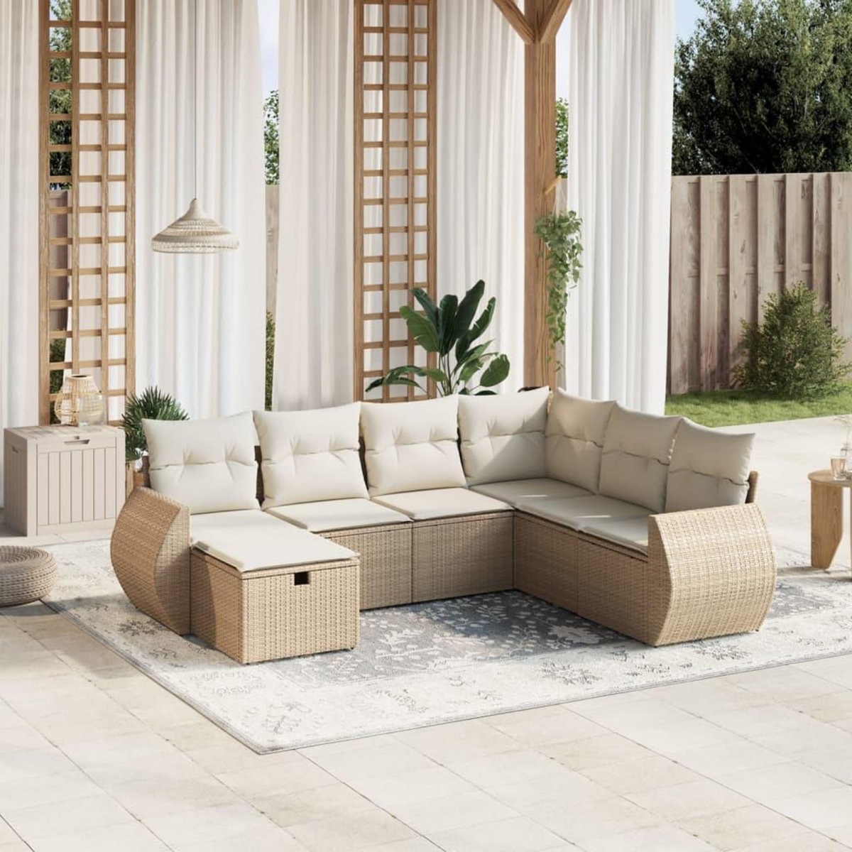 VIDAXL Salon de jardin avec coussins 7 pcs beige resine tressee