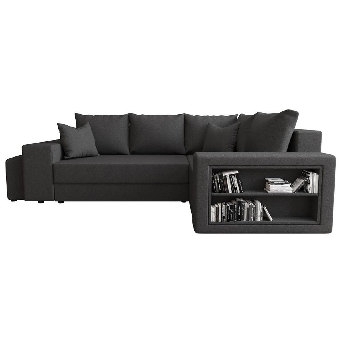 BEST MOBILIER Libbie - canapé d'angle droit 4 places convertible avec coffre, étagère et poufs en tissu