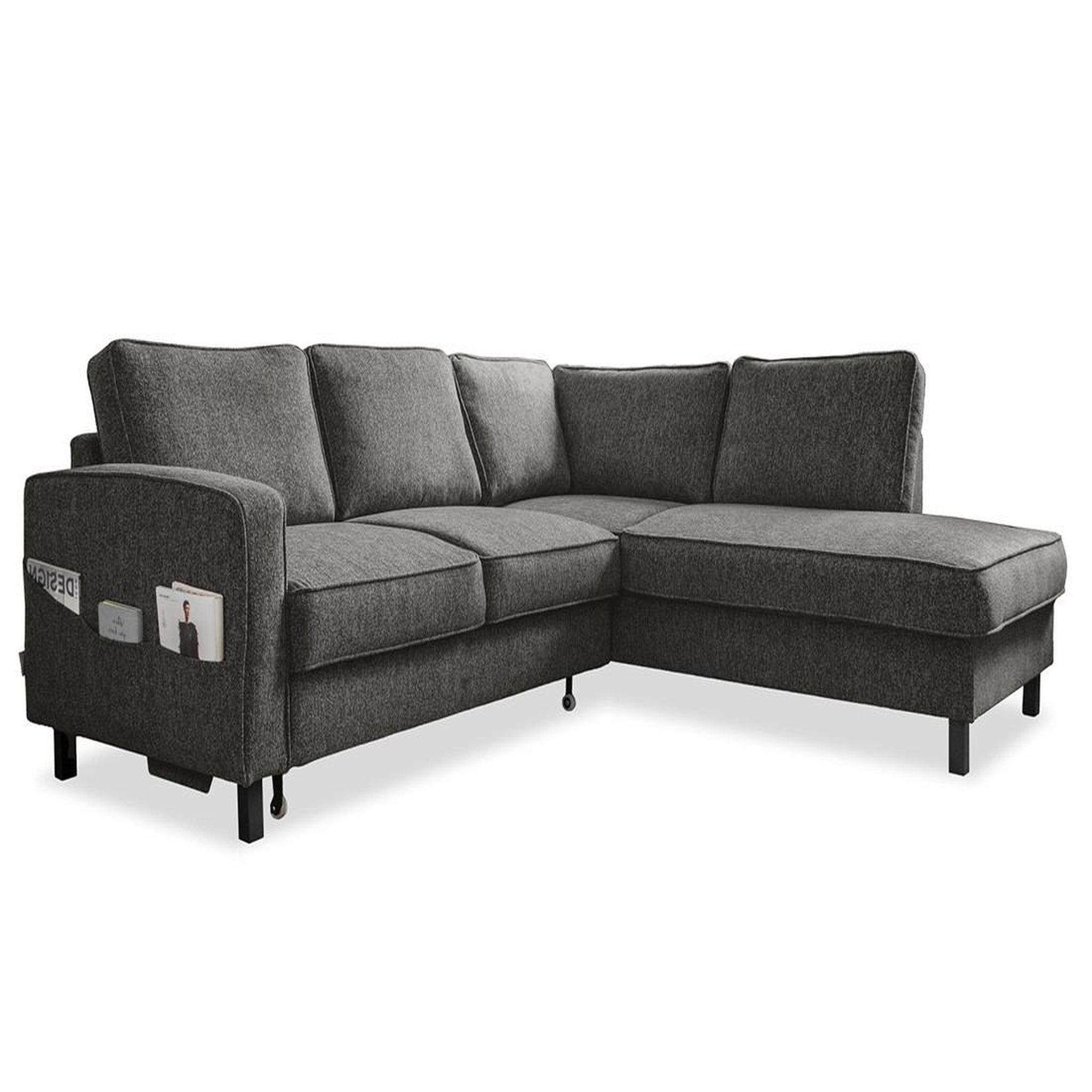 Voir la diapositive 1 : BEST MOBILIER Molly - canapé d'angle droit 5 places convertible en tissu