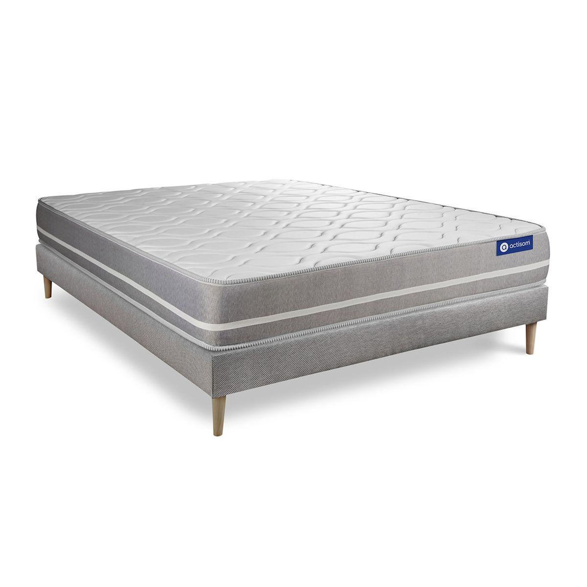 ACTISOM Ensemble matelas Ressorts ensachés ACTIFLEX TOUCH 180x200 3zones de confort + sommier KIT gris